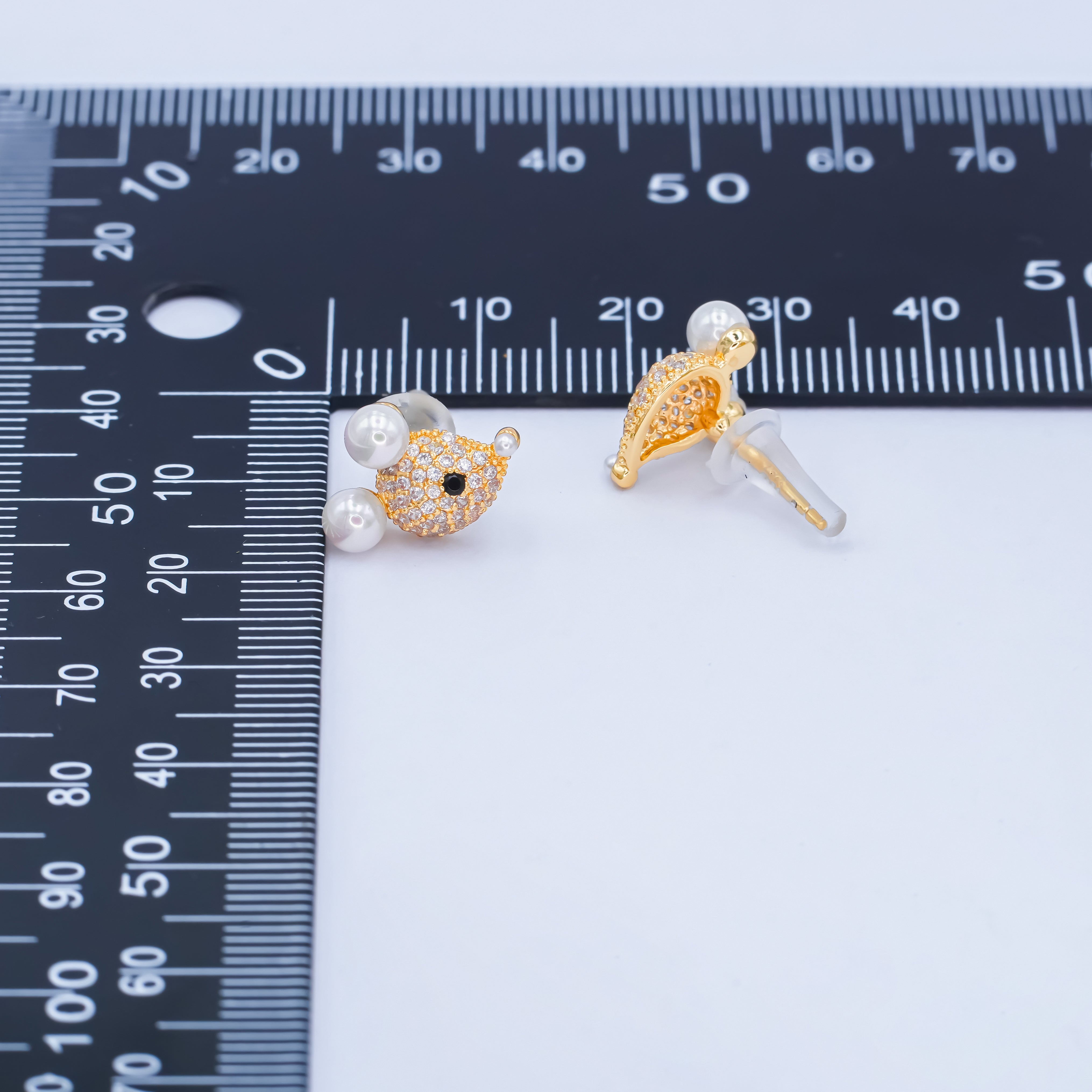 24K Gold Plated Micro Paved CZ Mouse Stud Earrings in Gold & Silver | AB225 AB232