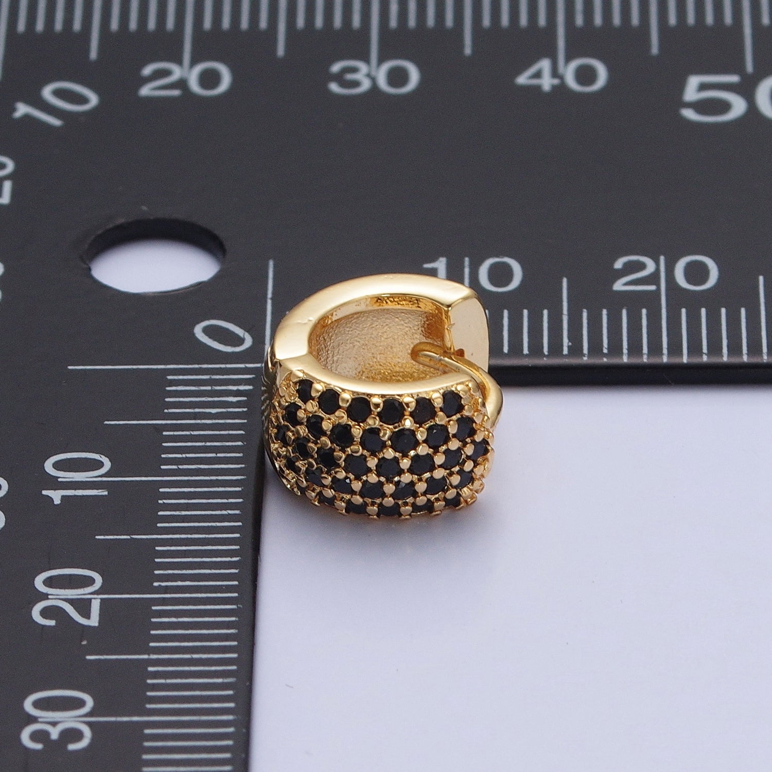 Black Pave Huggie Earring Chunky Black CZ Hoop Earring V-385 - DLUXCA