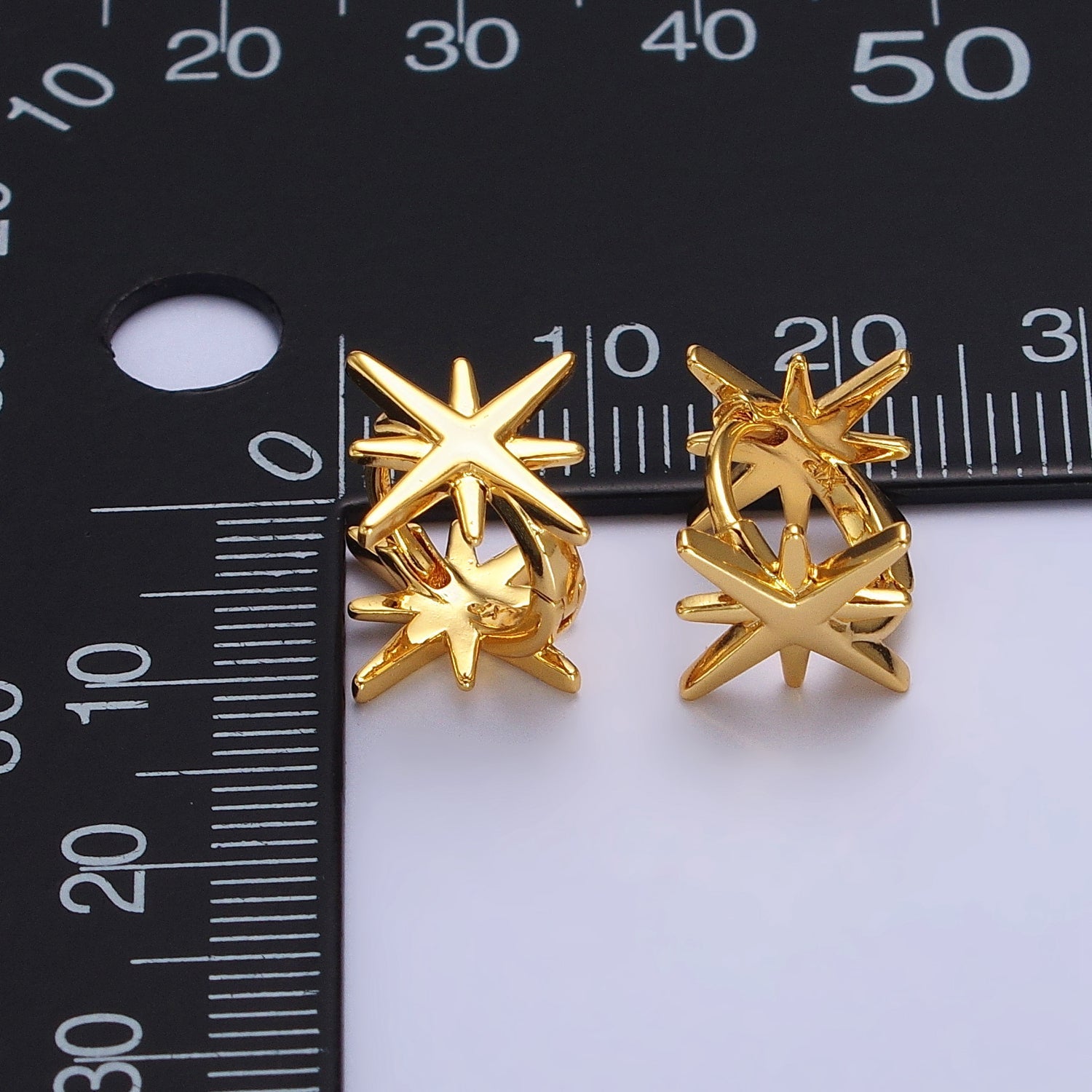 24K Gold Filled 12mm Celestial North Star Double Sided Minimalist Huggie Earrings | AB301