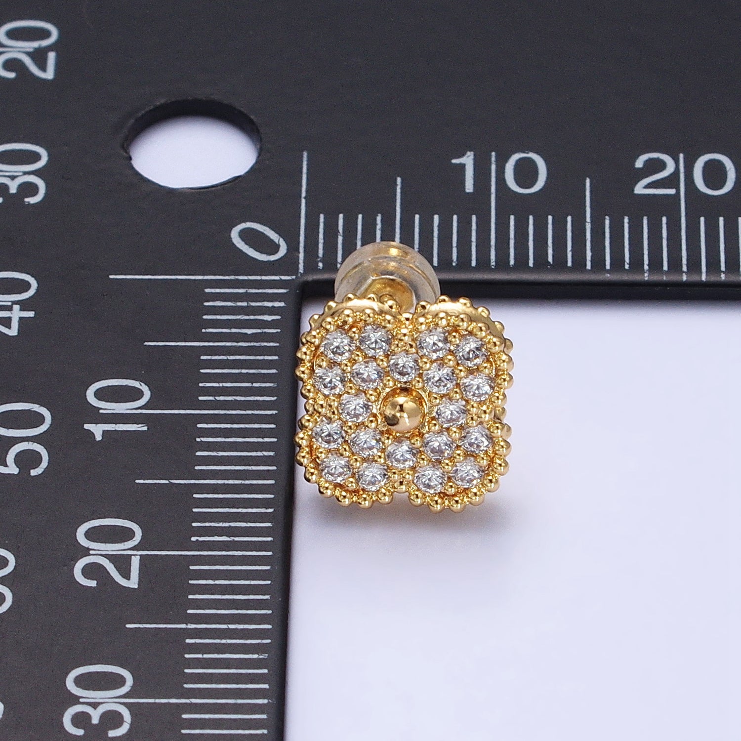 OS 16K Gold Filled Clear Micro Paved CZ Clover Quatrefoil Stud Earrings in Gold & Silver | AB360 AB361