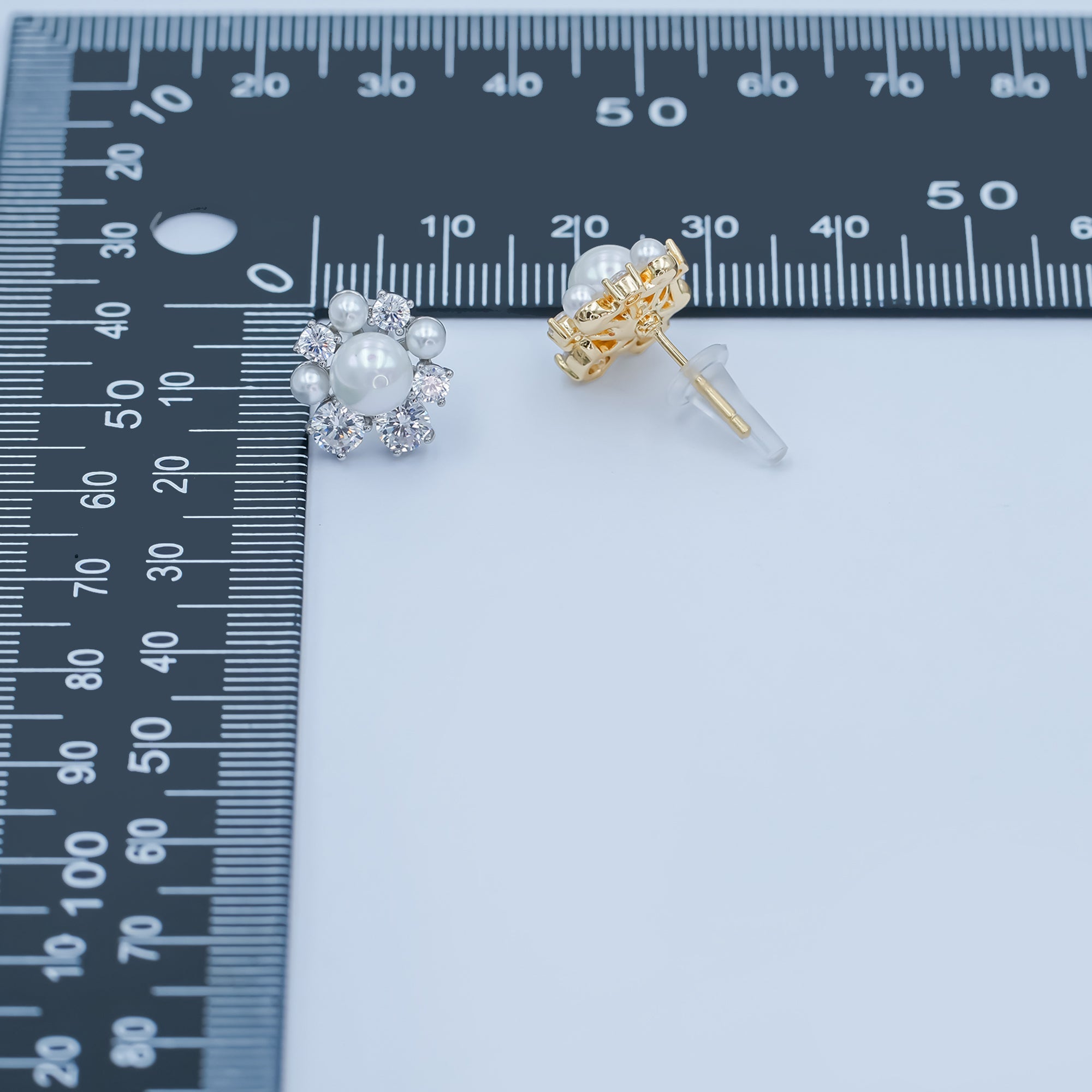 24K Gold Plated Shell Pearl CZ Cluster Flower Stud Earrings in Gold & Silver | AB265 AB288