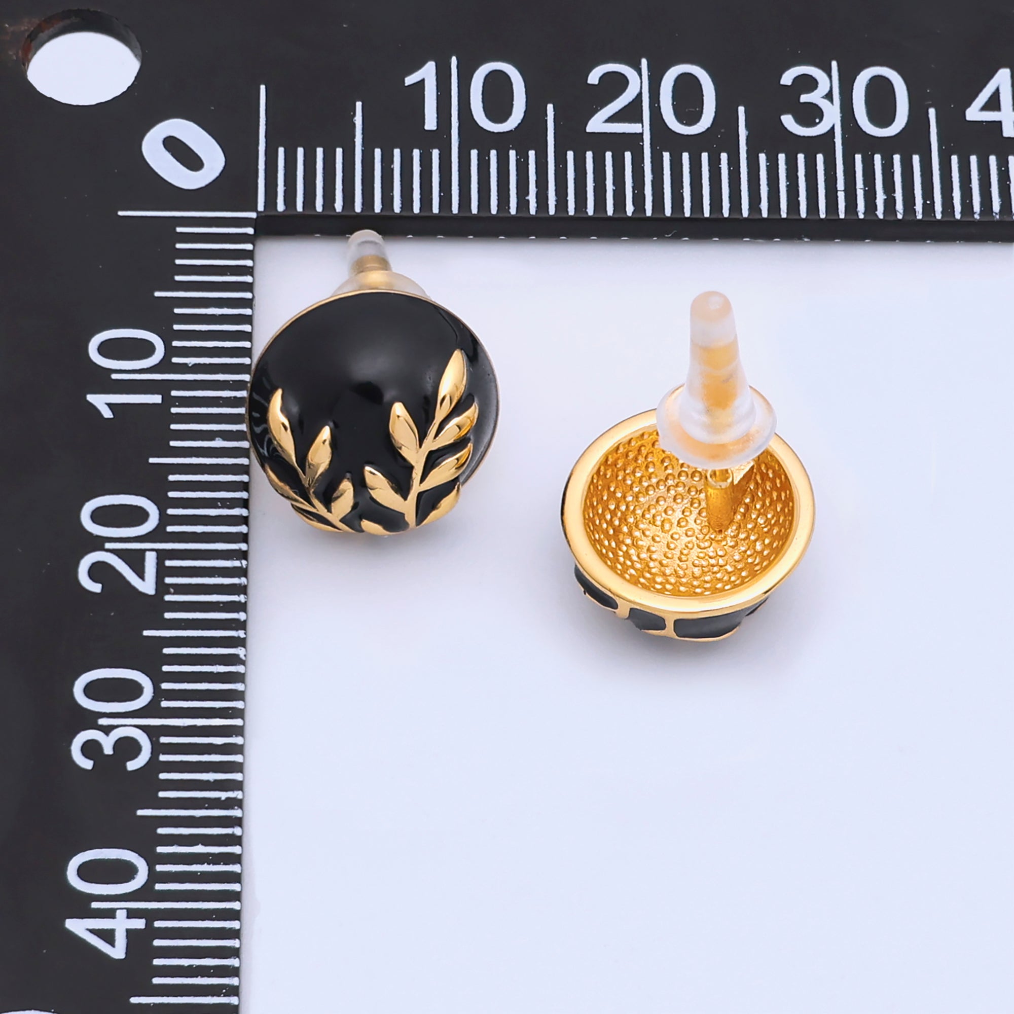 24K Gold Plated Black, White Leaf Round Stud Earrings in Gold & Silver | AB1044 AB1051 AB1058 AB1073