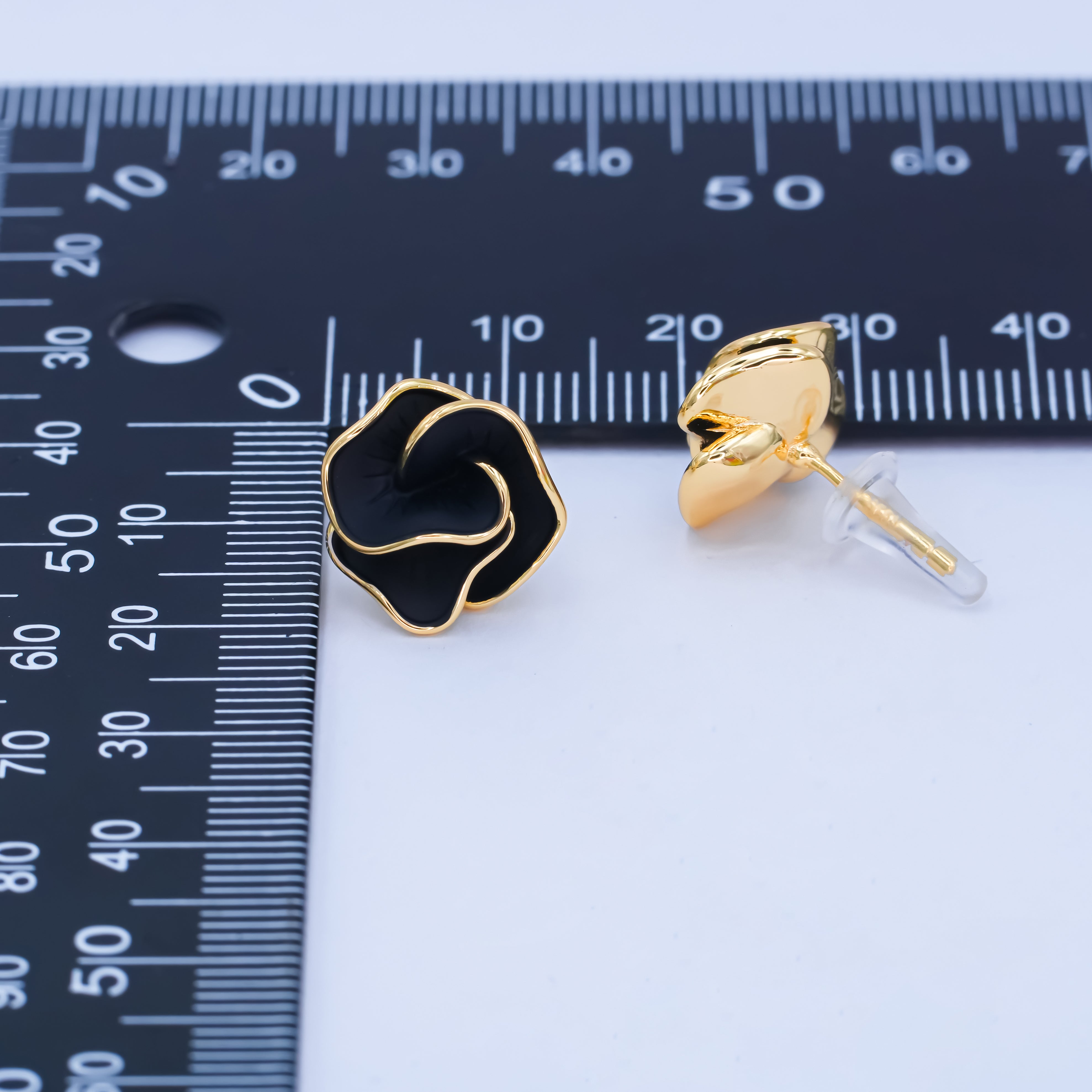 24K Gold Plated Black, White Rose Flower Stud Earrings in Gold & Silver | AB242 AB243