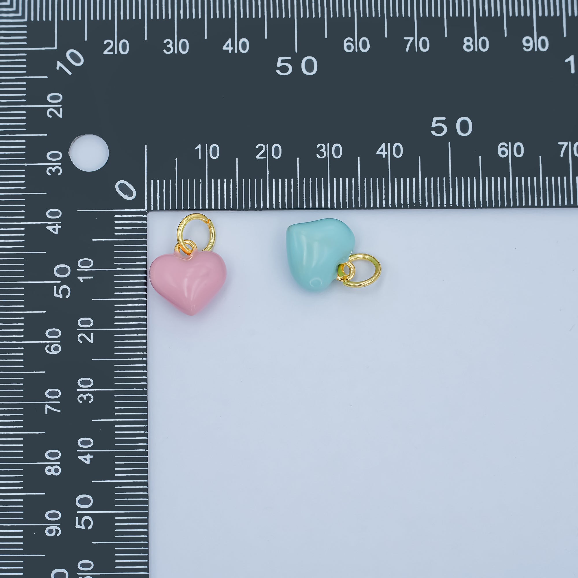 24K Gold Filled Blue, Pink Enamel Heart Multidimensional Charm | N078