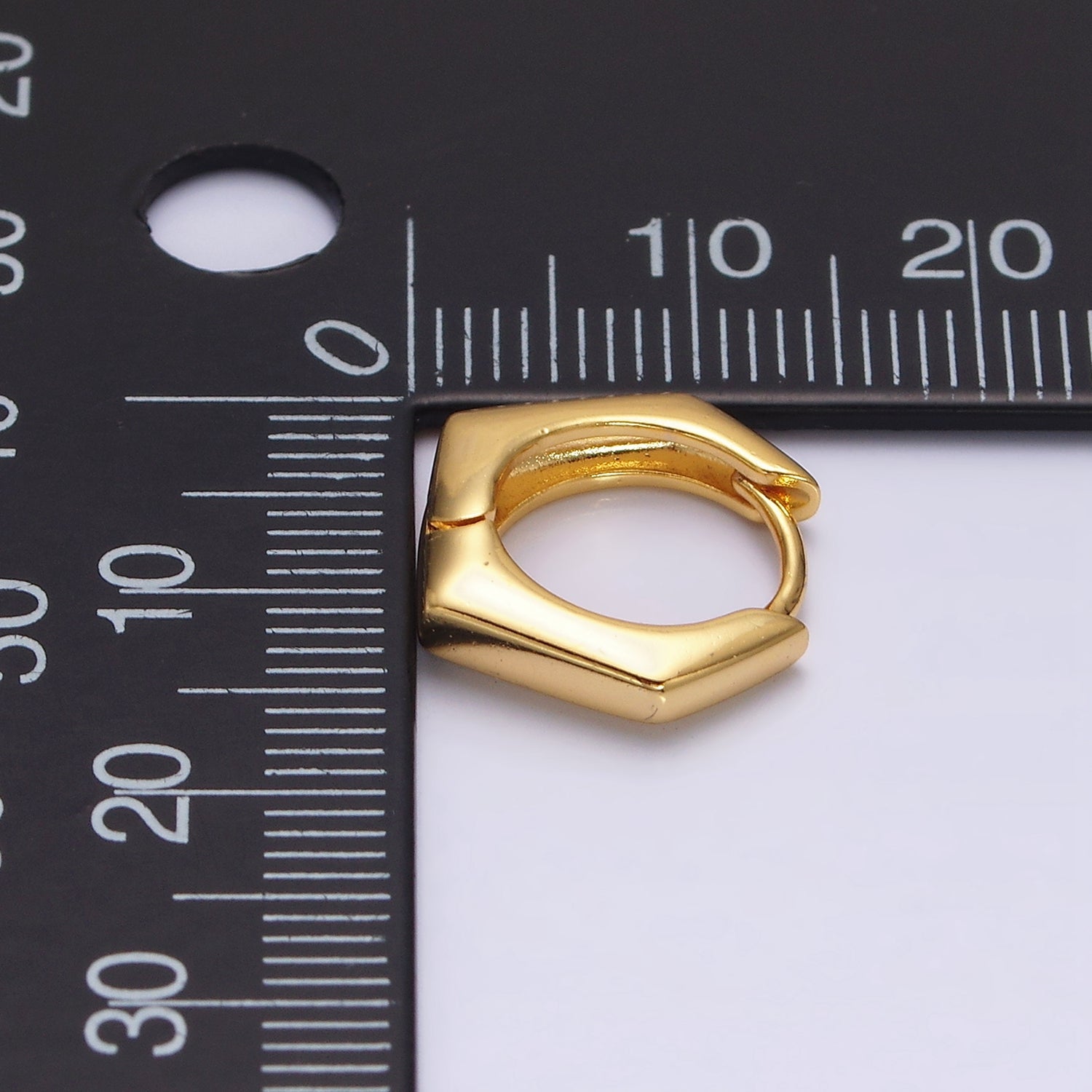 24K Gold Filled 13.5mm Rounded Hexagonal Huggie Earrings | AE810 - DLUXCA