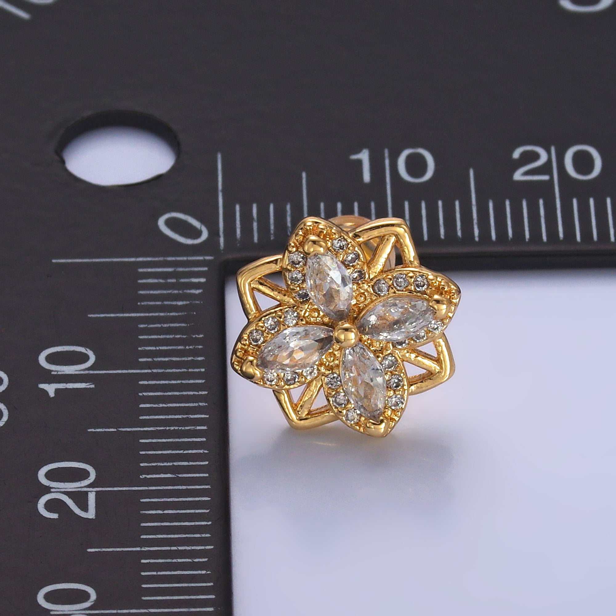 24K Gold Filled Clear CZ Geometric Flower Stud Earrings in Gold & Silver | AB690 AB691