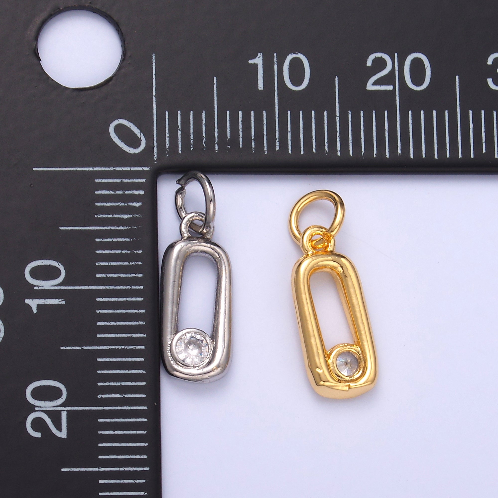 24K Gold Filled Clear CZ Oblong Link Charm in Gold & Silver | N056