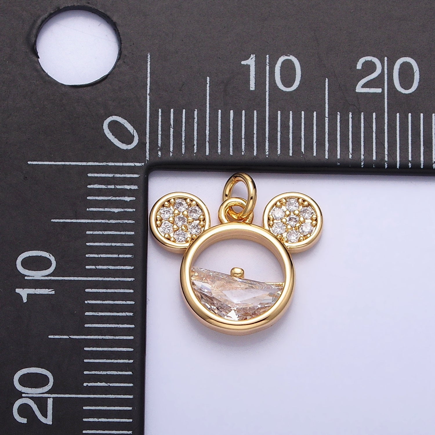 Gold, Silver Triple Round Mouse Micro Paved Clear CZ Charm | AC741 AC742