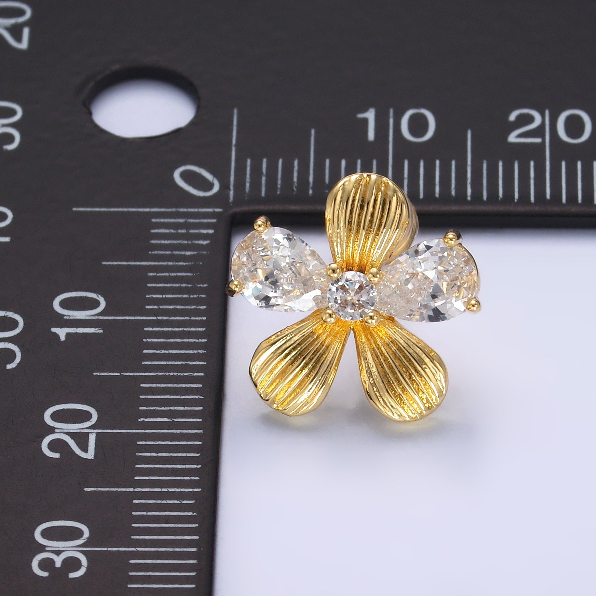 24K Gold Filled CZ Flower Lined Stud Earrings | AB710
