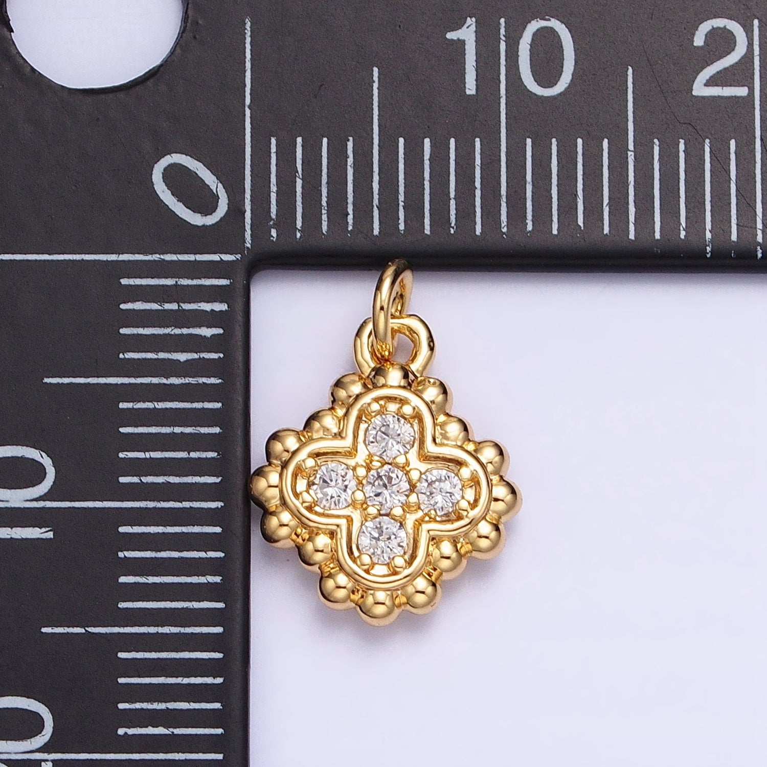 Gold, Silver Beaded Clear Micro Paved Clover Quatrefoil Add-On Charm | AC604 AC621