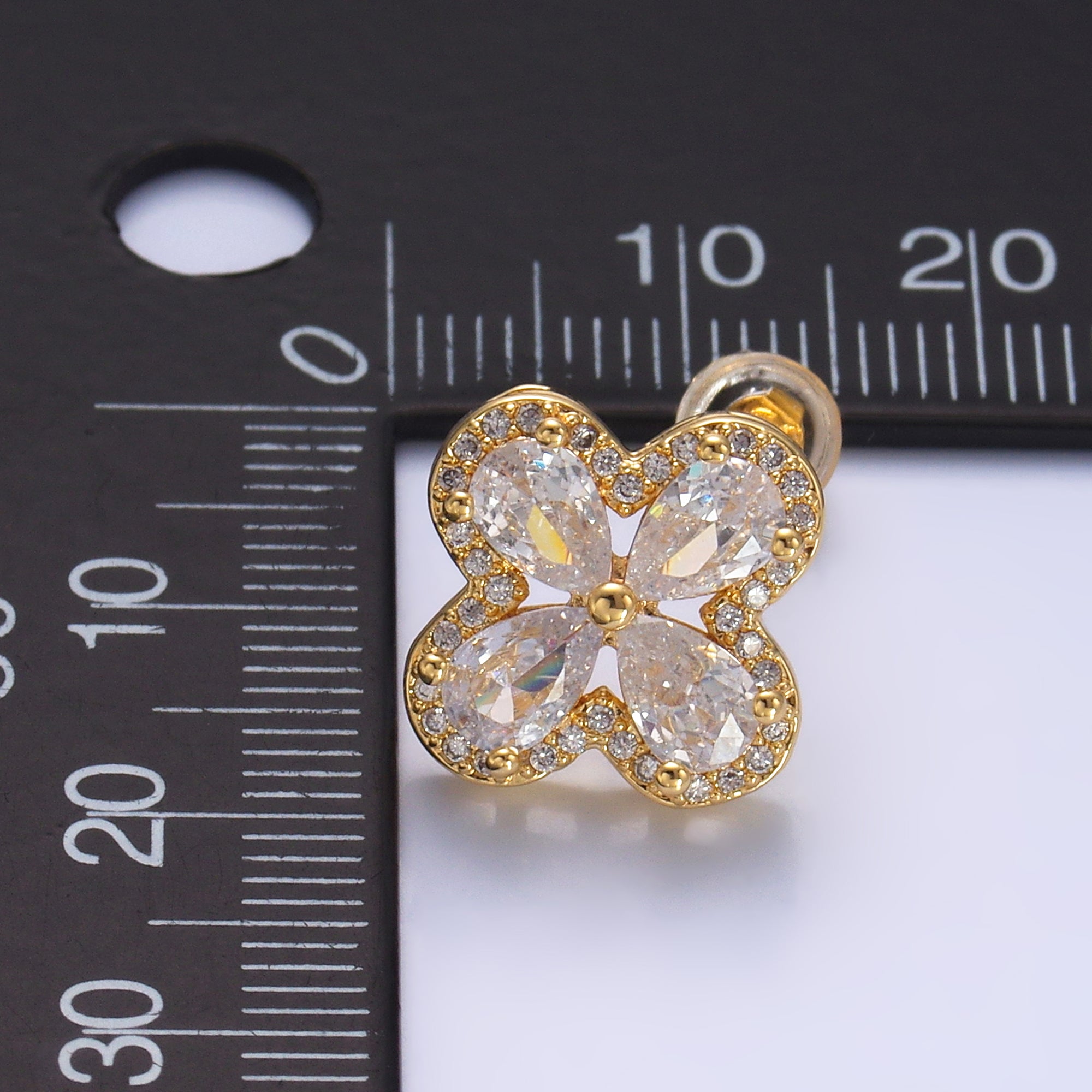 24K Gold Filled Clear CZ Micro Paved CZ Quatrefoil Stud Earrings in Gold & Silver | AB688 AB689