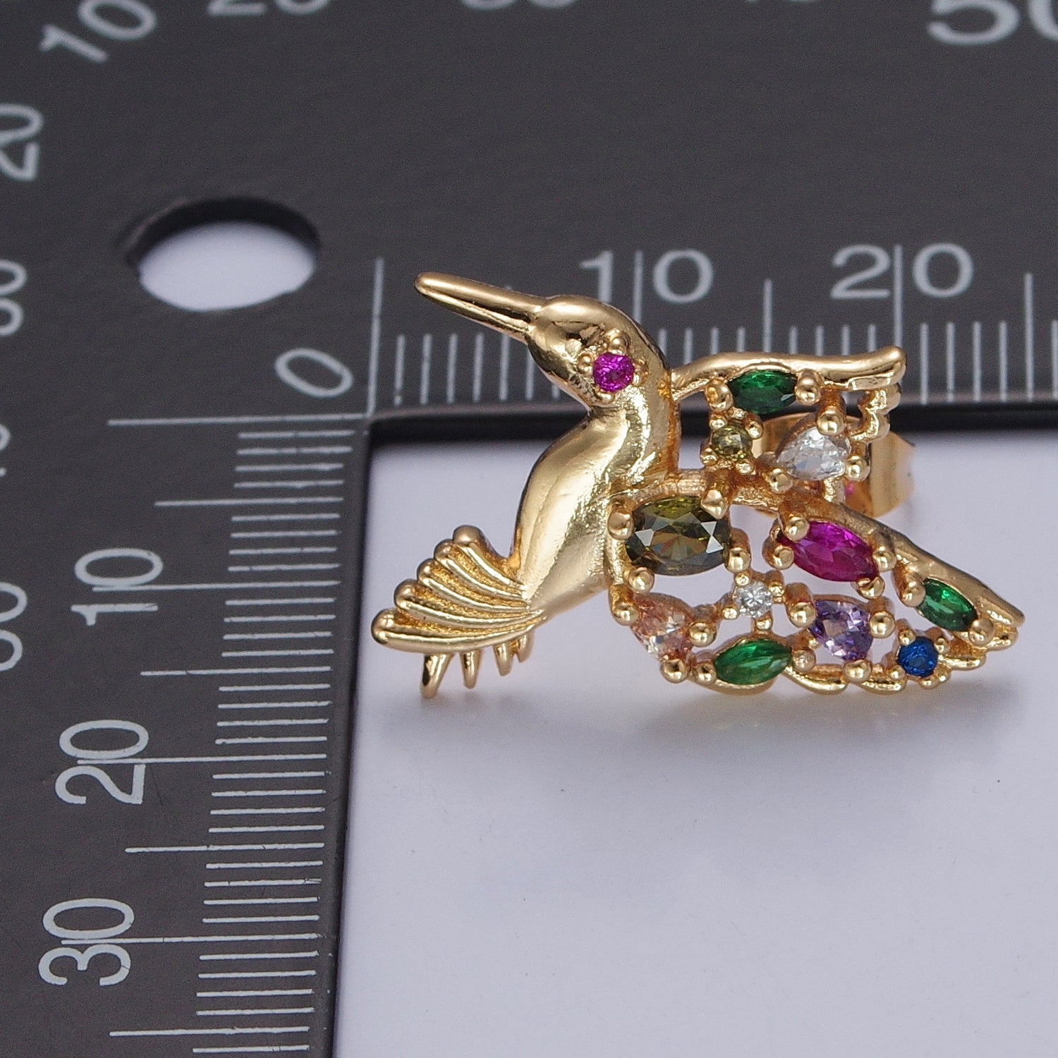GOLD Hummingbird Stud Earrings, Bird Gift Pave Earrings T-519 - DLUXCA