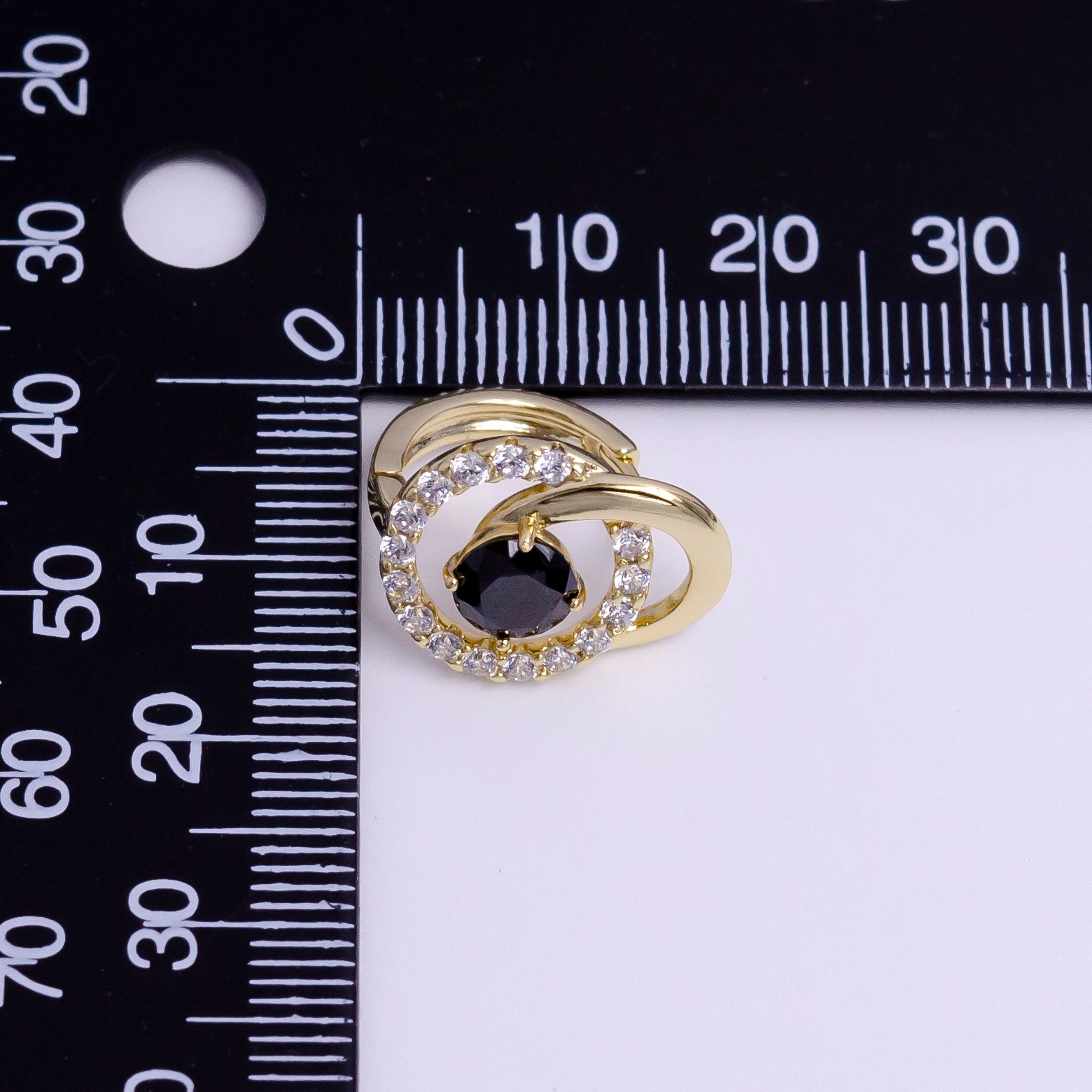 14K Gold Filled Black CZ Geometric Circular Round Micro Paved Huggie Earrings | Y894 - DLUXCA