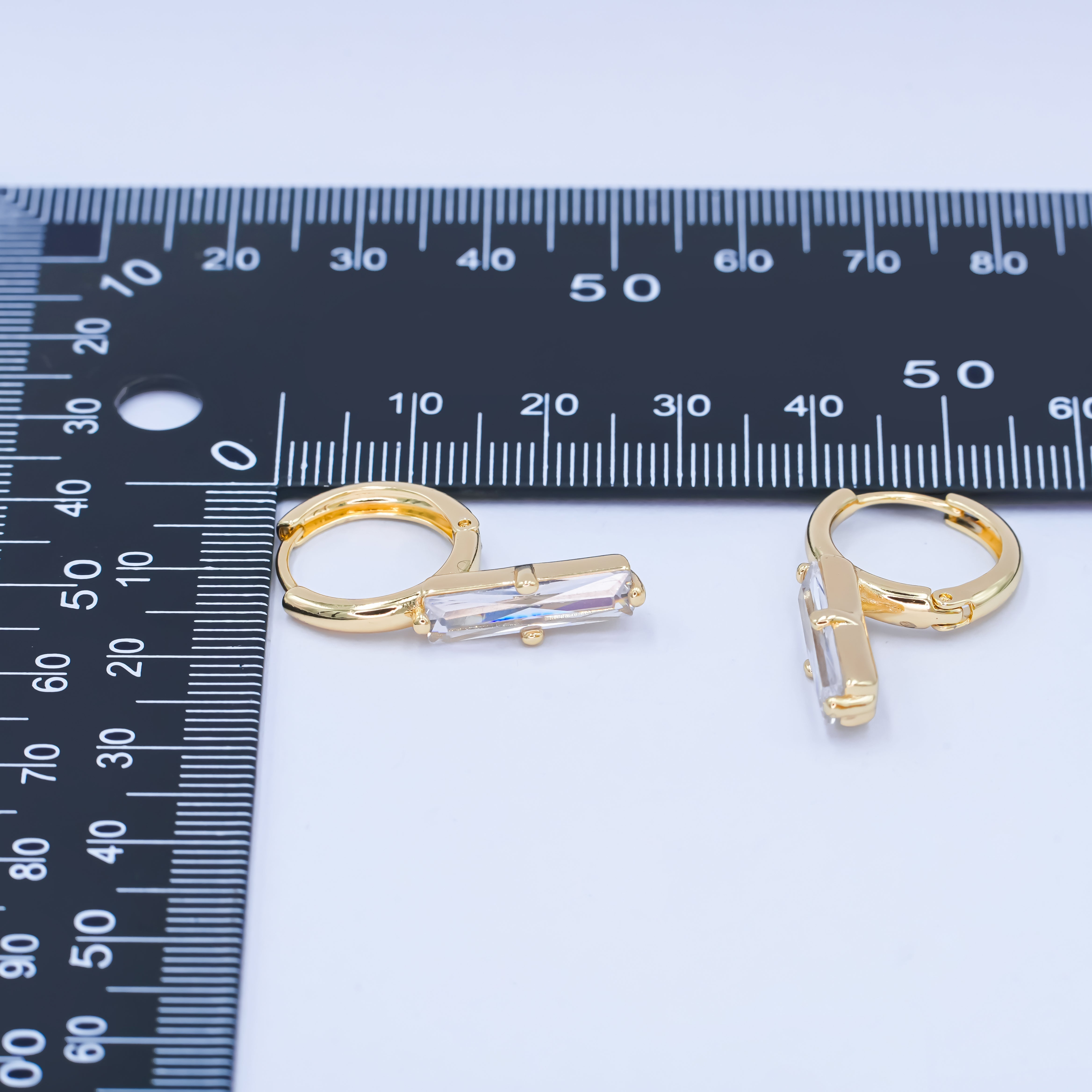 14K Gold Filled Baguette CZ Drop Huggie Earrings | AD1189