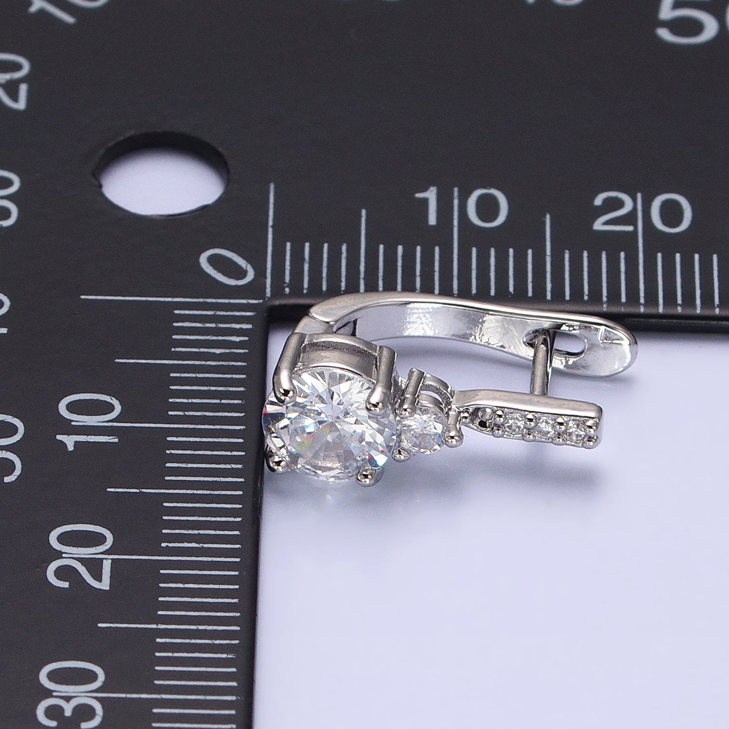 Dainty Silver Huggie Earring with Clear CZ stone Micro Pave Lever Back Earring AB653 - DLUXCA