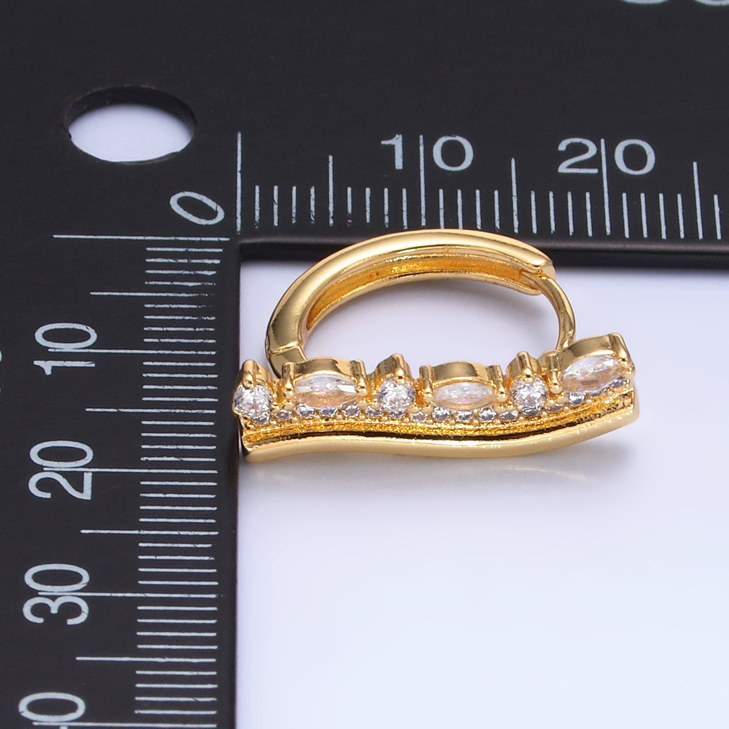 24K Gold Filled Marquise Micro Paved CZ Linear Huggie Earrings | AB687