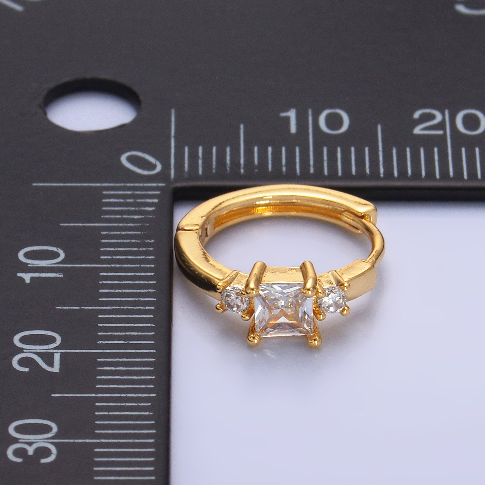 24K Gold Filled Clear Baguette CZ Huggie Earrings | AB703