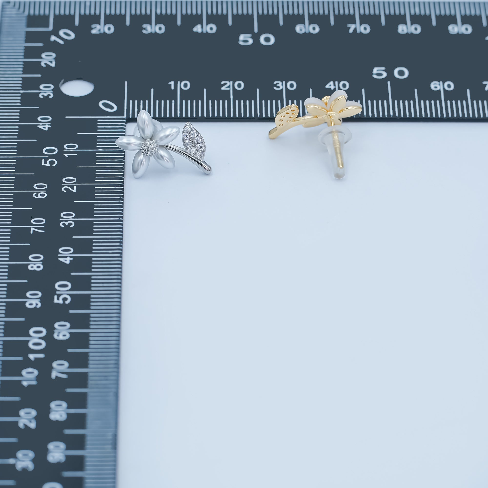 24K Gold Plated Shell Pearl Micro Paved CZ Flower Stud Earrings in Gold & Silver | AB201 AB202