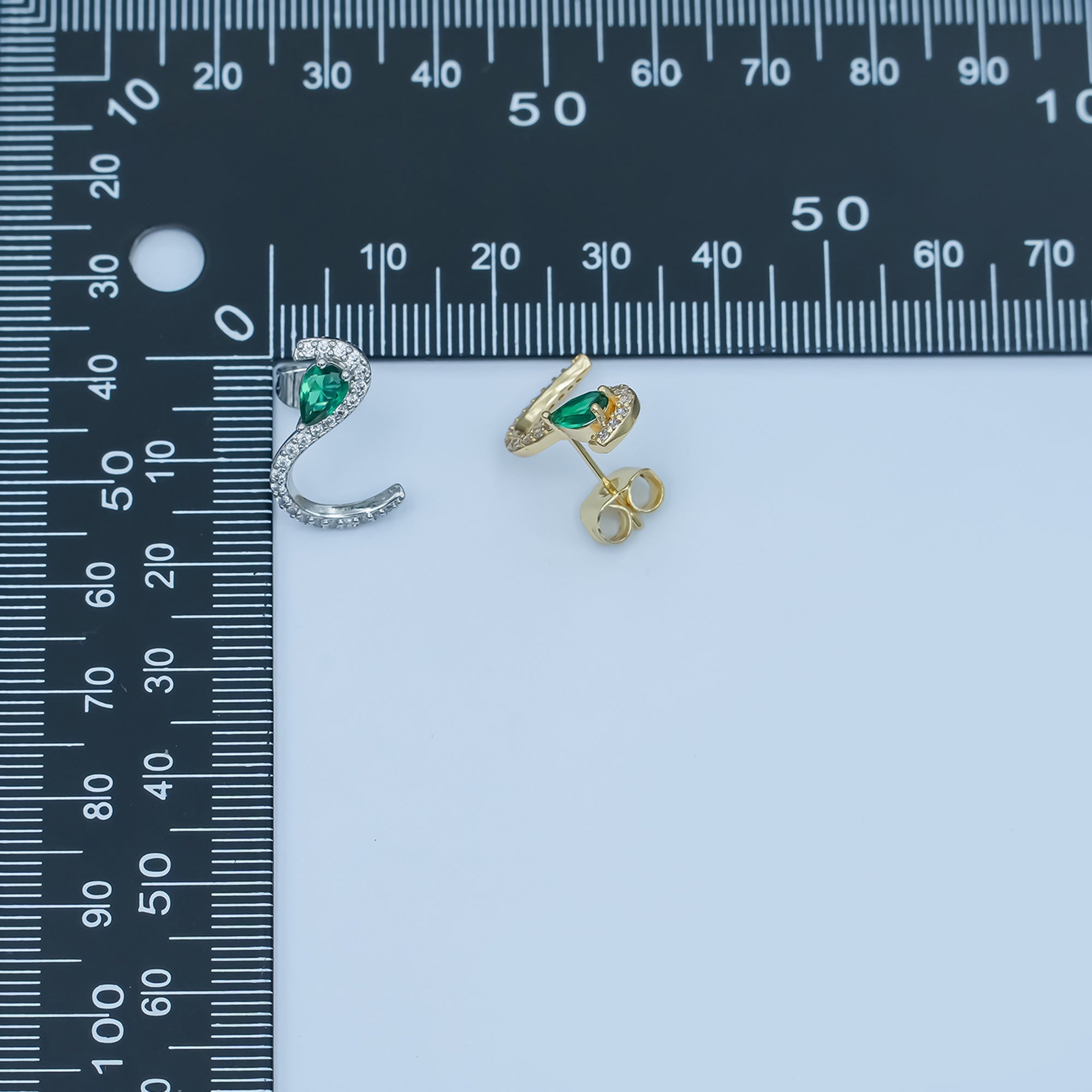 24K Gold Filled Green Teardrop Micro Paved CZ Cartilage Stud Earrings in Gold & Silver | AE863 AE864