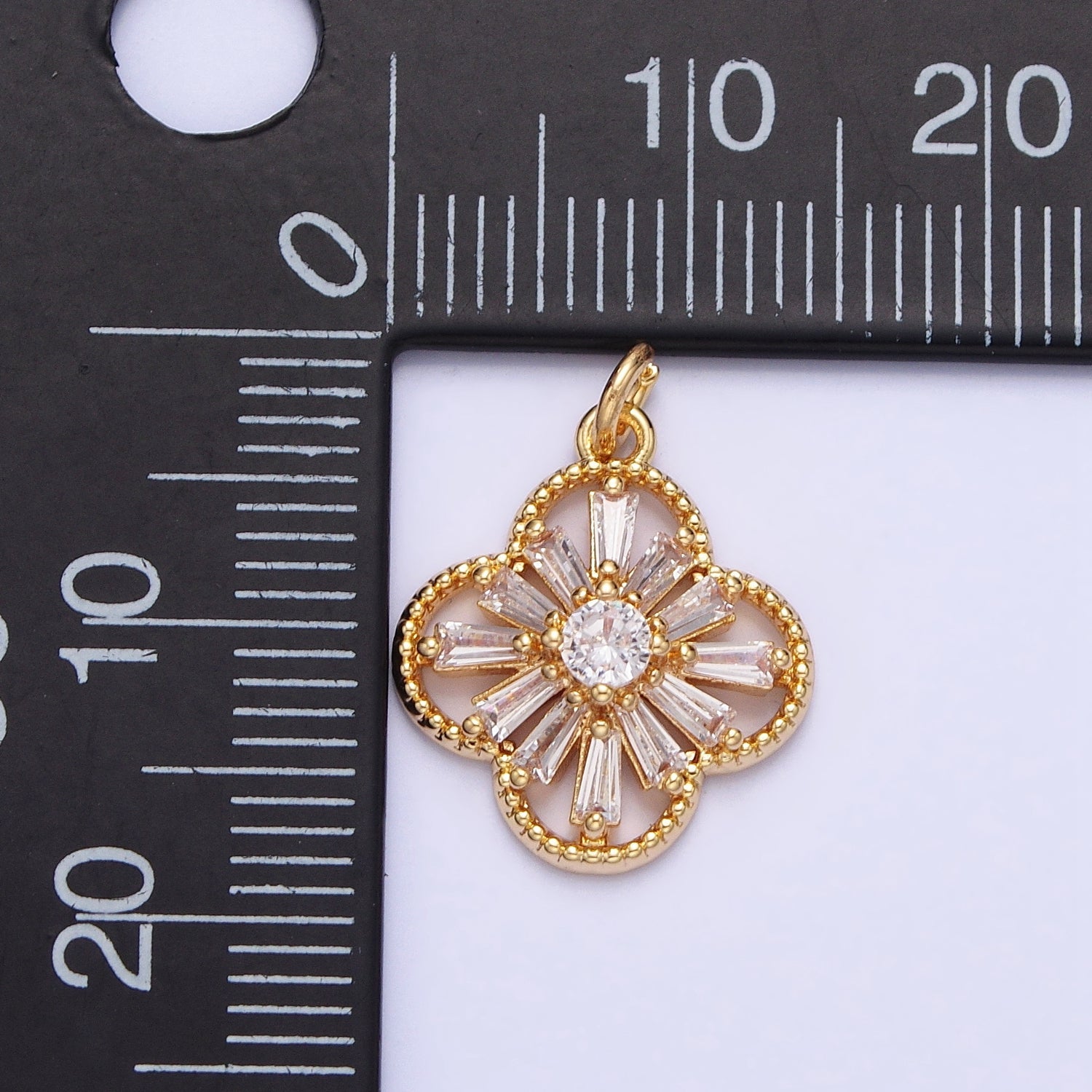 Dainty Gold Clover Charm Silver Baguette Lucky Charm AC767 AC768