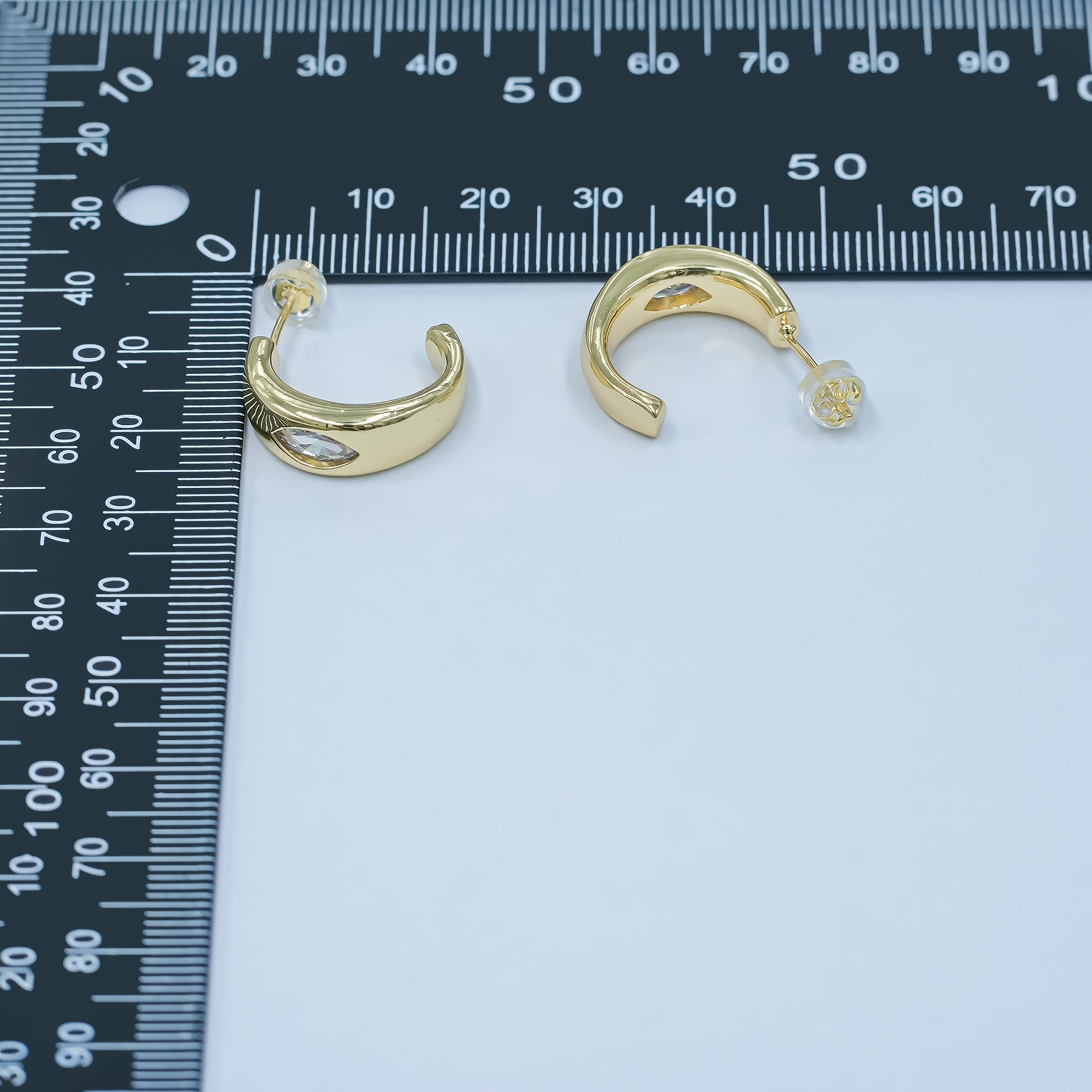 24K Gold Filled Clear CZ Marquise C-Shaped Hoop Earrings | AD1204