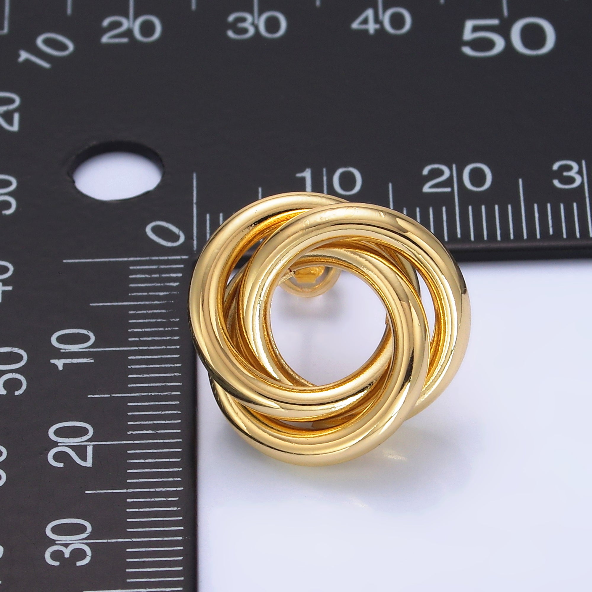 24K Gold Filled 20mm Geometric Circular Knot Stud Earrings in Gold & Silver | AB706 AB707