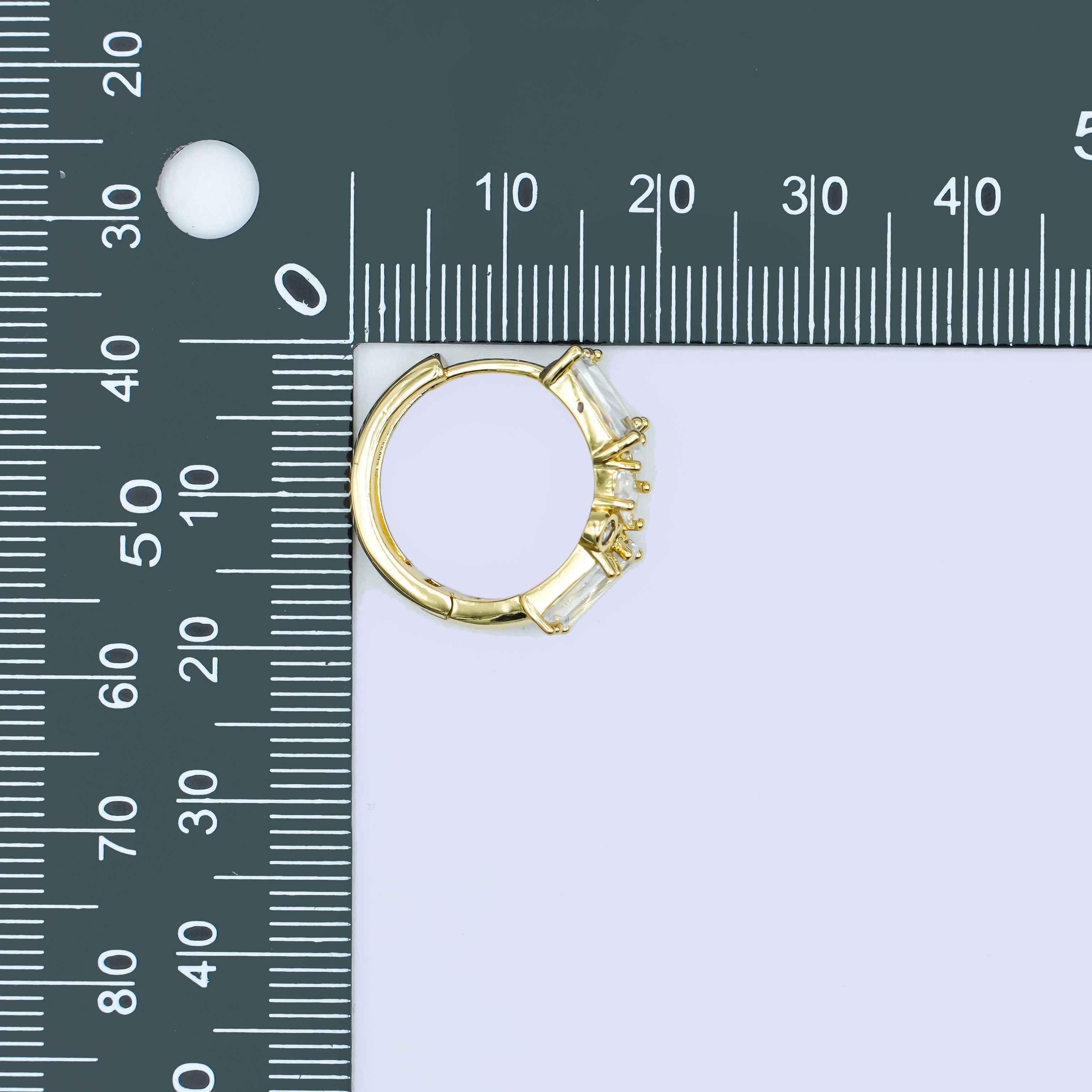 24K Gold Filled 20mm Clear CZ Round Baguette Hoop Earrings | AB988