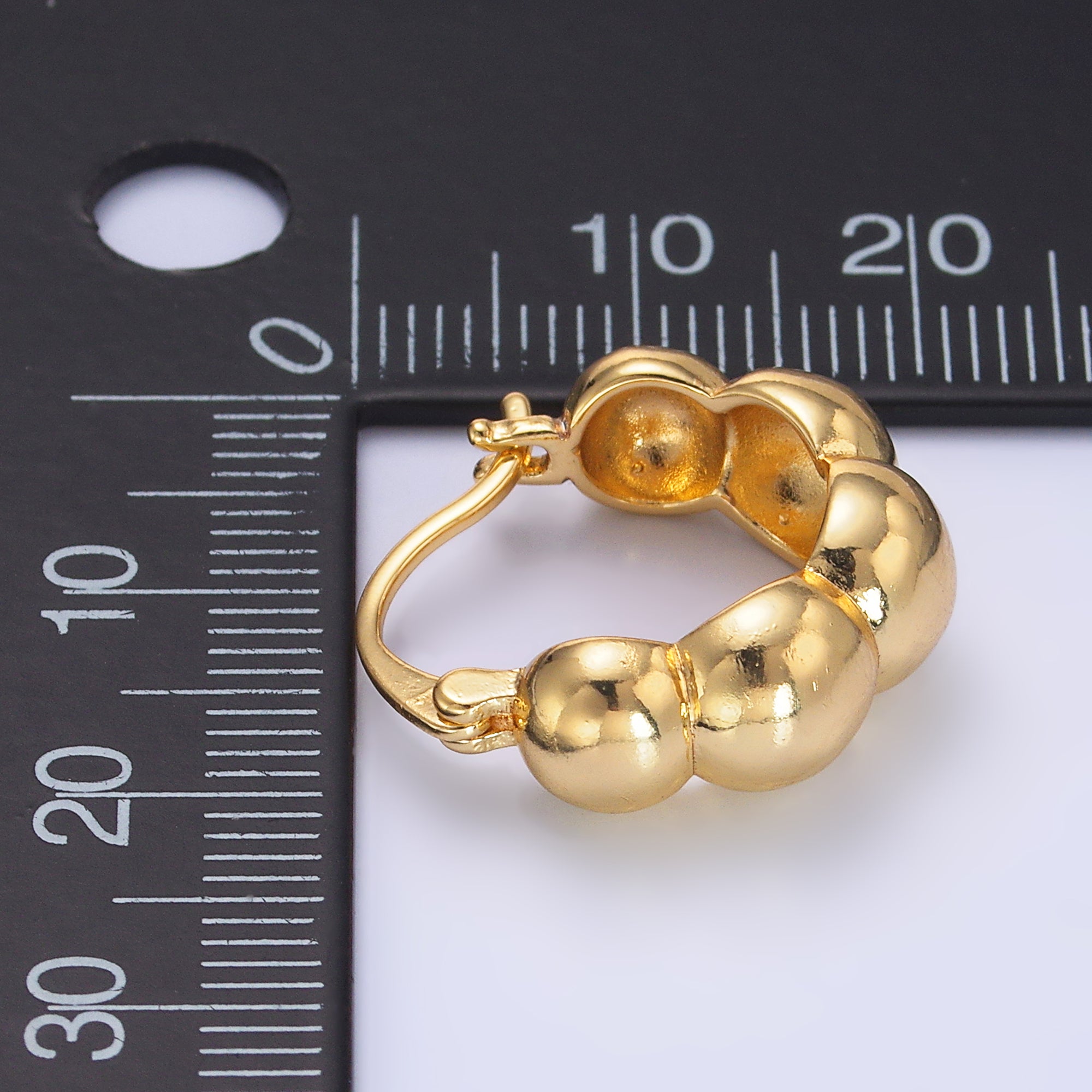 24K Gold Filled 20mm Beaded Bubble Latch Hoop Earrings | AD280