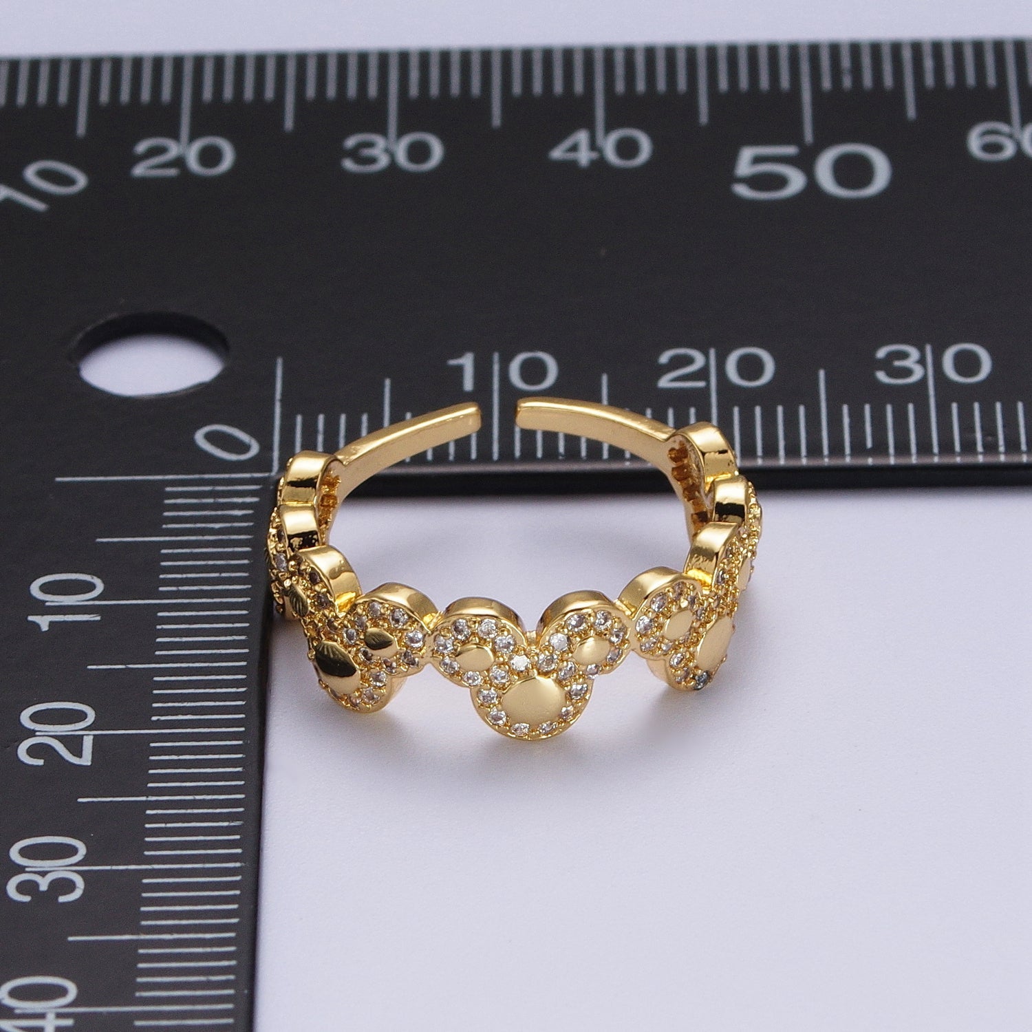 Clear Micro Paved CZ Mouses Adjustable Gold Ring | Y479 - DLUXCA