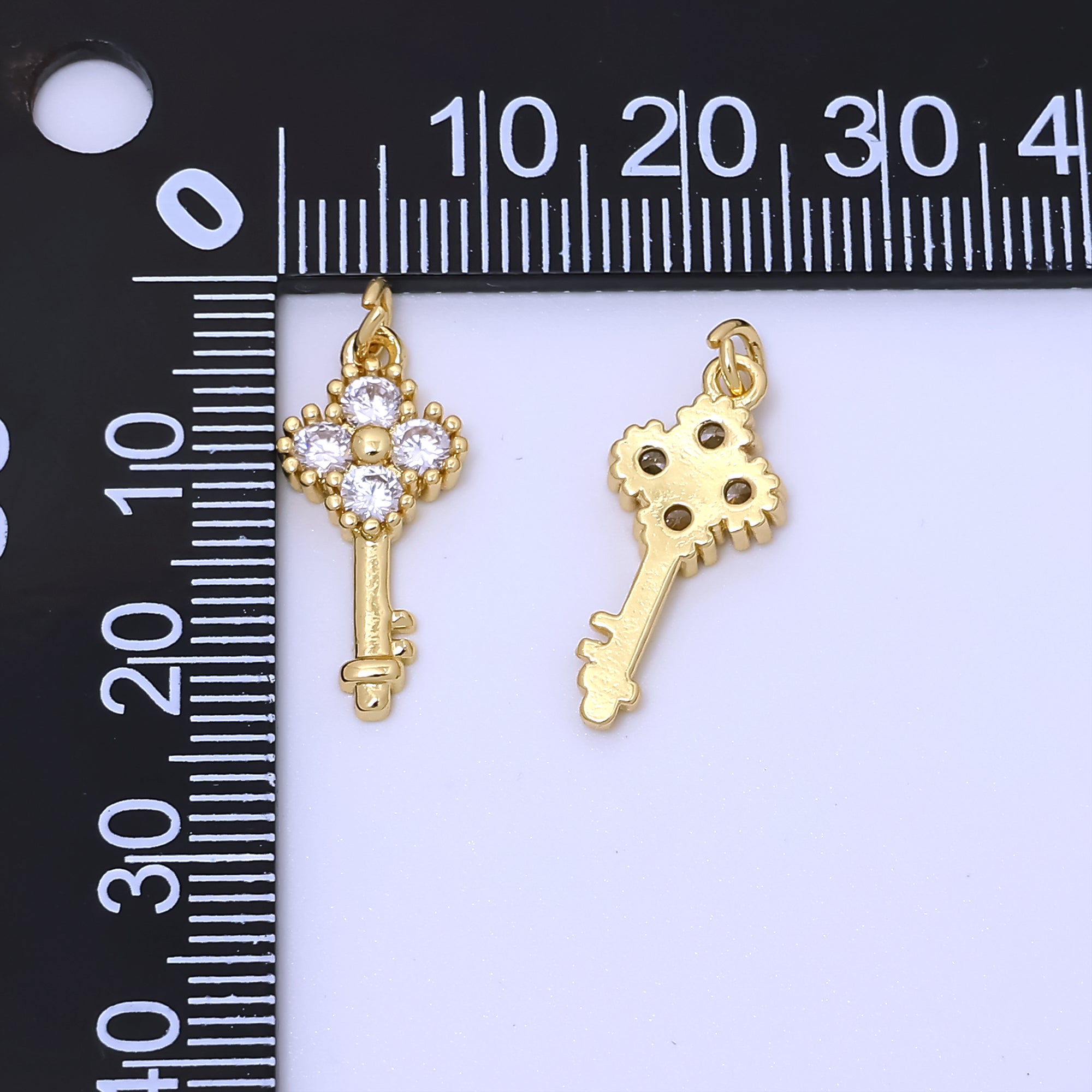Mini Key Clear CZ Quatrefoil Clover Add-On Gold Charm | AC246