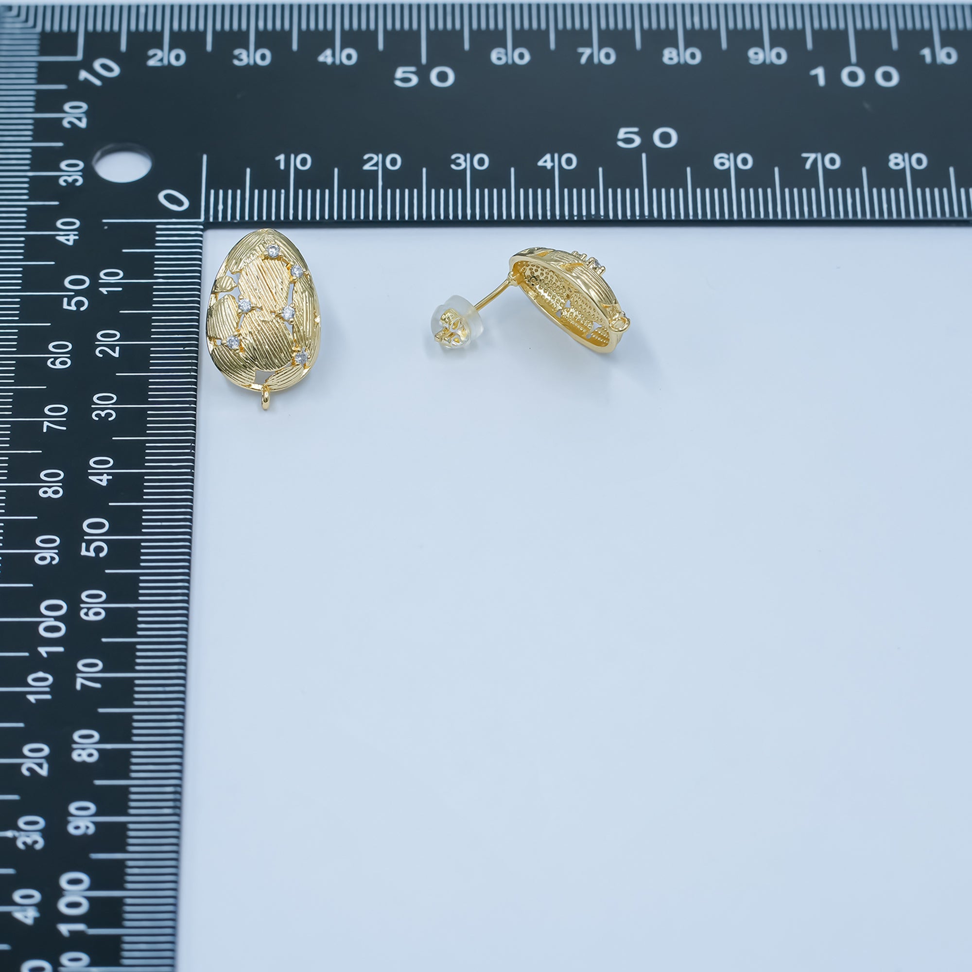 24K Gold Filled CZ Geometric Lined Teardrop Drop Stud Earring Findings | Z1129