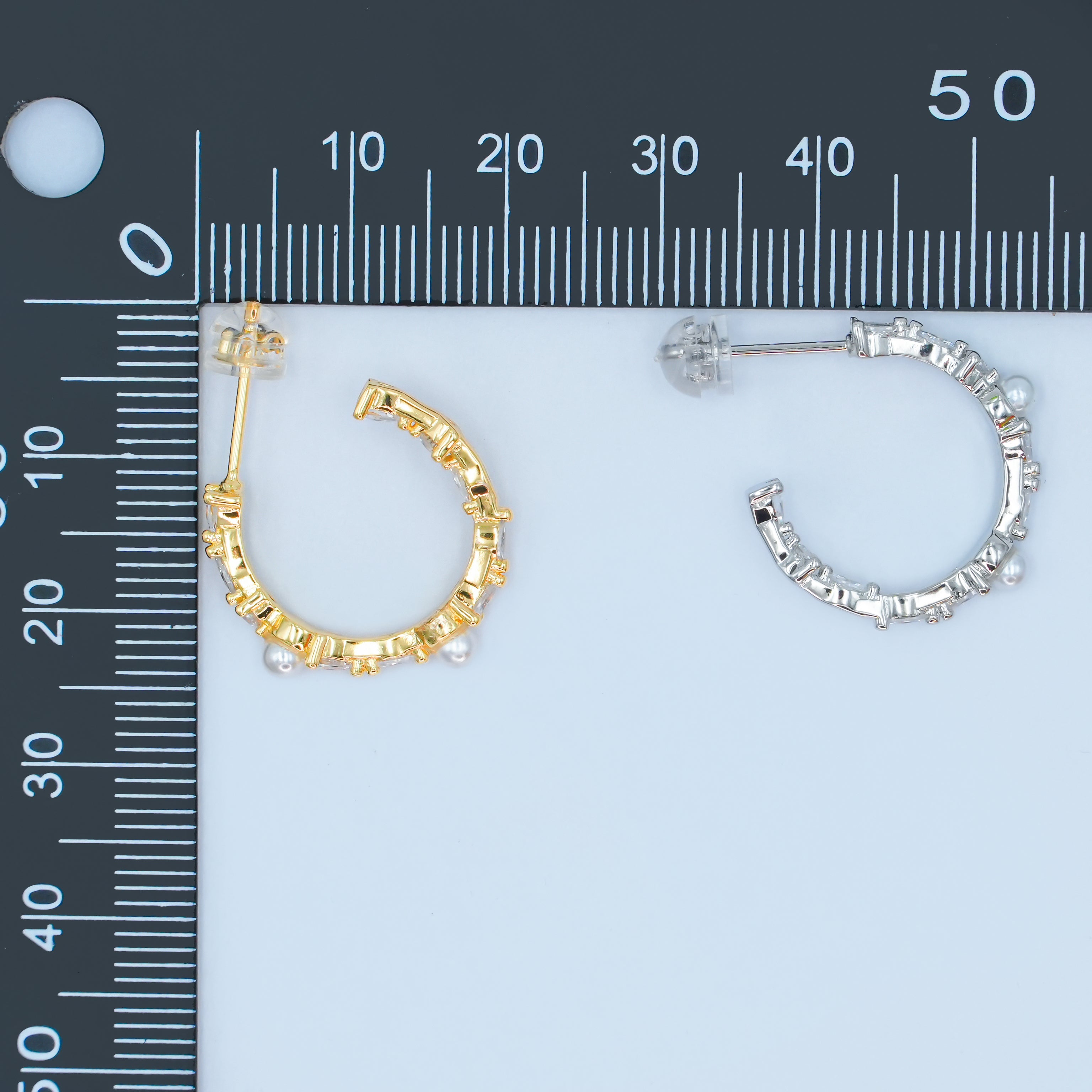 24K Gold Filled CZ Shell Pearl C-Shape Earrings in Gold & Silver | AB1467 AB1468