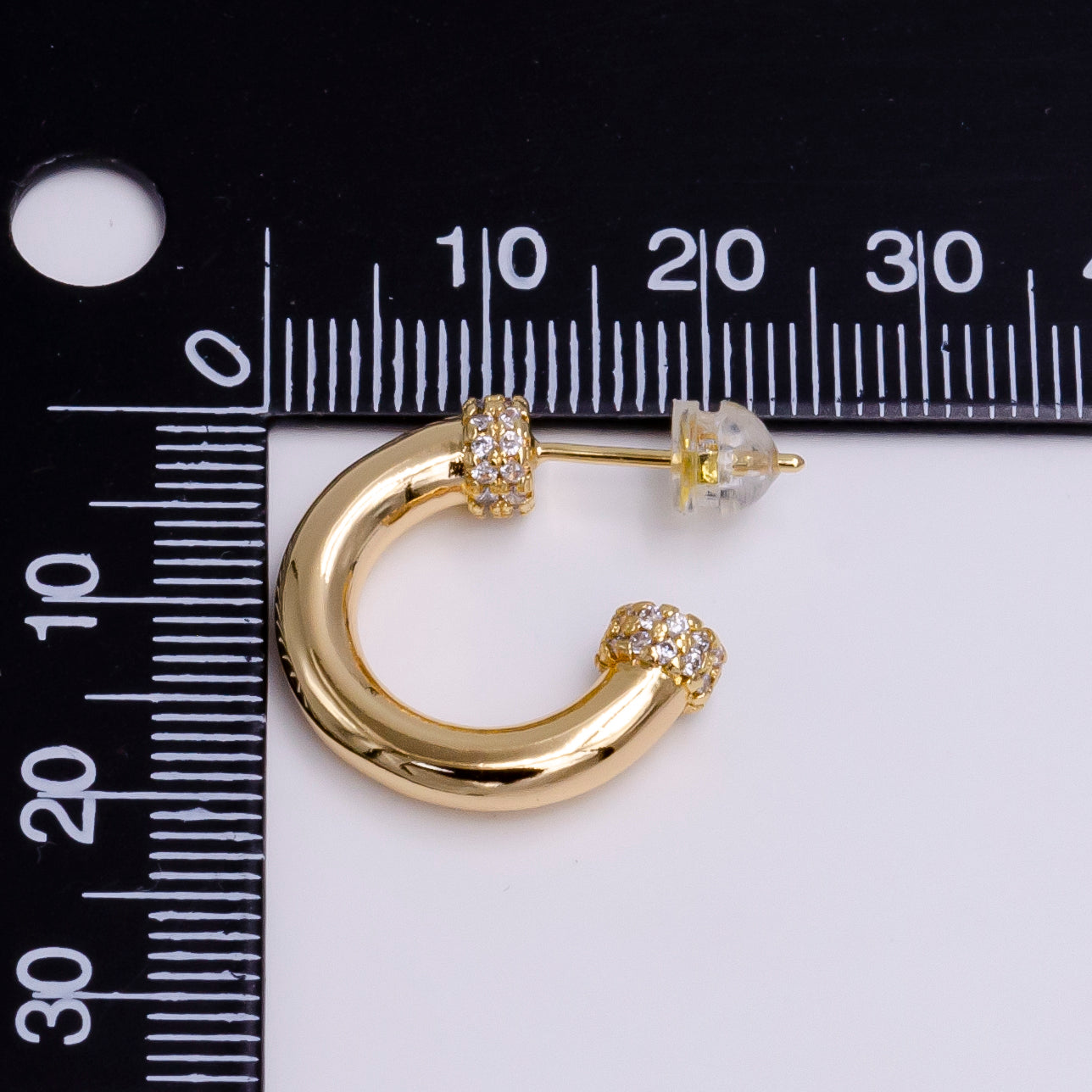 16K Gold Filled 20mm Clear Micro Paved CZ Nail C-Shaped Hoop Earrings in Gold & Silver | AE791 AE792 - DLUXCA