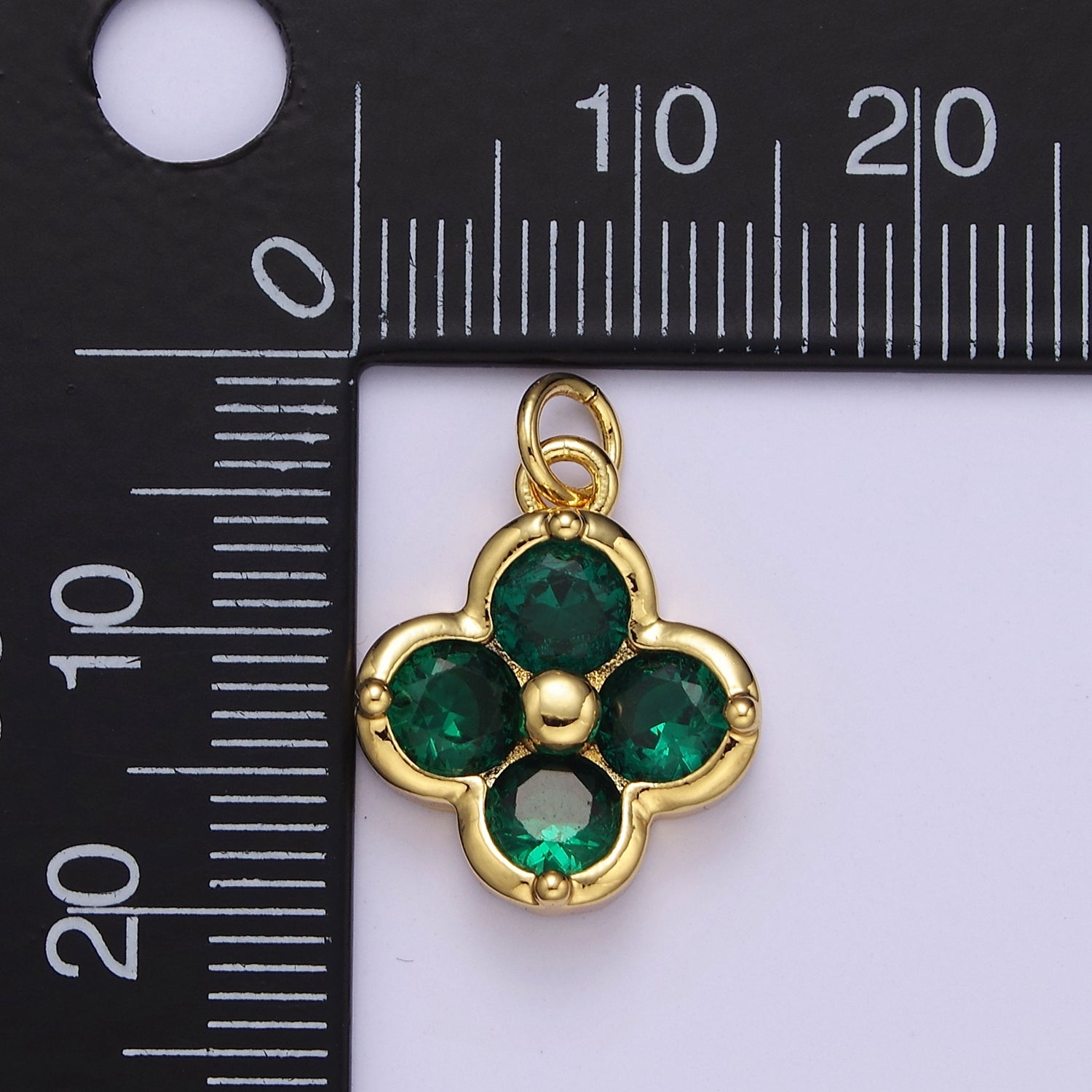 24K Gold Filled Quatrefoil Clover Pink, Clear, Green CZ Lucky Charm E-768-E-770