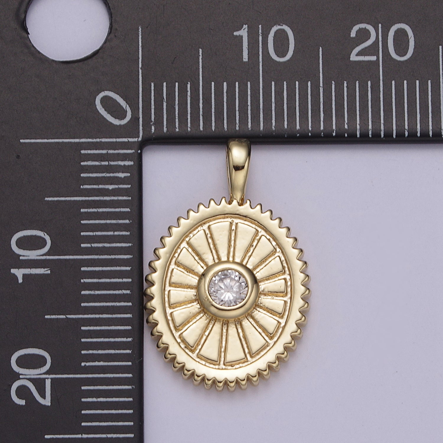 Products 14K Gold Filled Oval Charm Sunburst With Clear Round Cz Centerpiece N-611