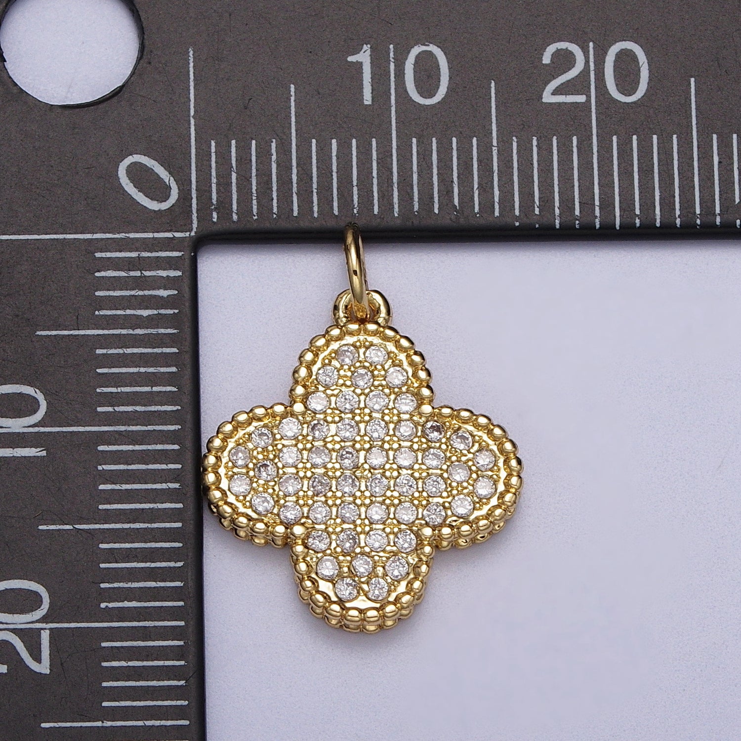 Clear Micro Paved CZ Quatrefoil Clover Charm in Gold & Silver | AC-016 AC-017