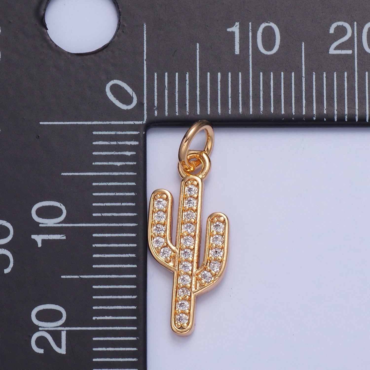Clear/Green Micro Pave Cactus Charm, Desert Plant For Jewelry Making X-036 X-037