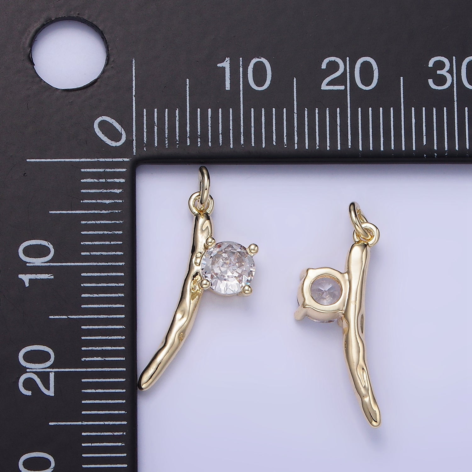 14K Gold Filled CZ Hammered Bar Charm | W654