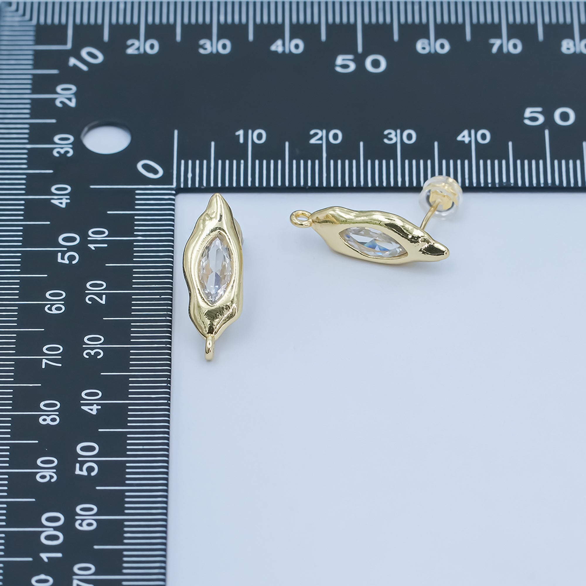 24K Gold Filled Marquise CZ Molten Drop Stud Earring Findings | Z1134