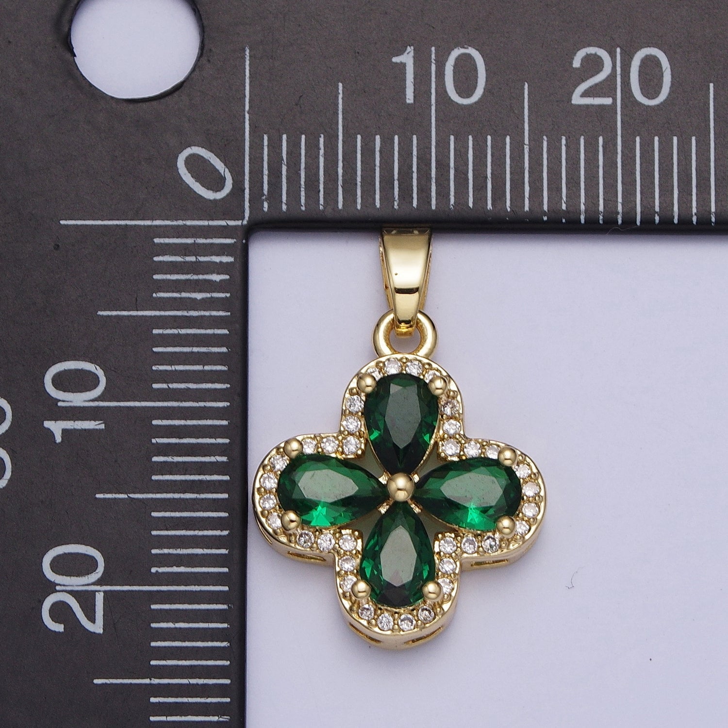 Micro Paved Quatrefoil Lucky Clover Pendant with Teardrop Cubic Zirconia Pendant For DIY Necklace Making | X-516-X-519