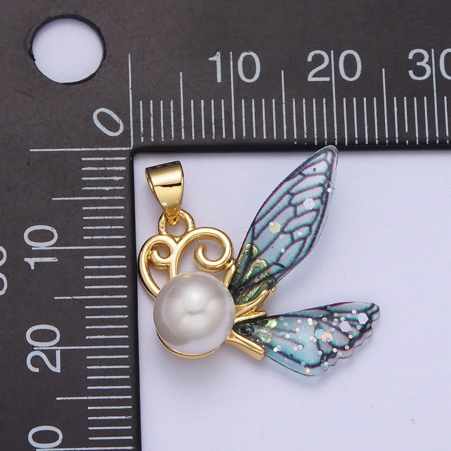 24K Gold Filled Blue, Fuchsia Pearl Fairy Butterfly Pendant  I-203 I-205