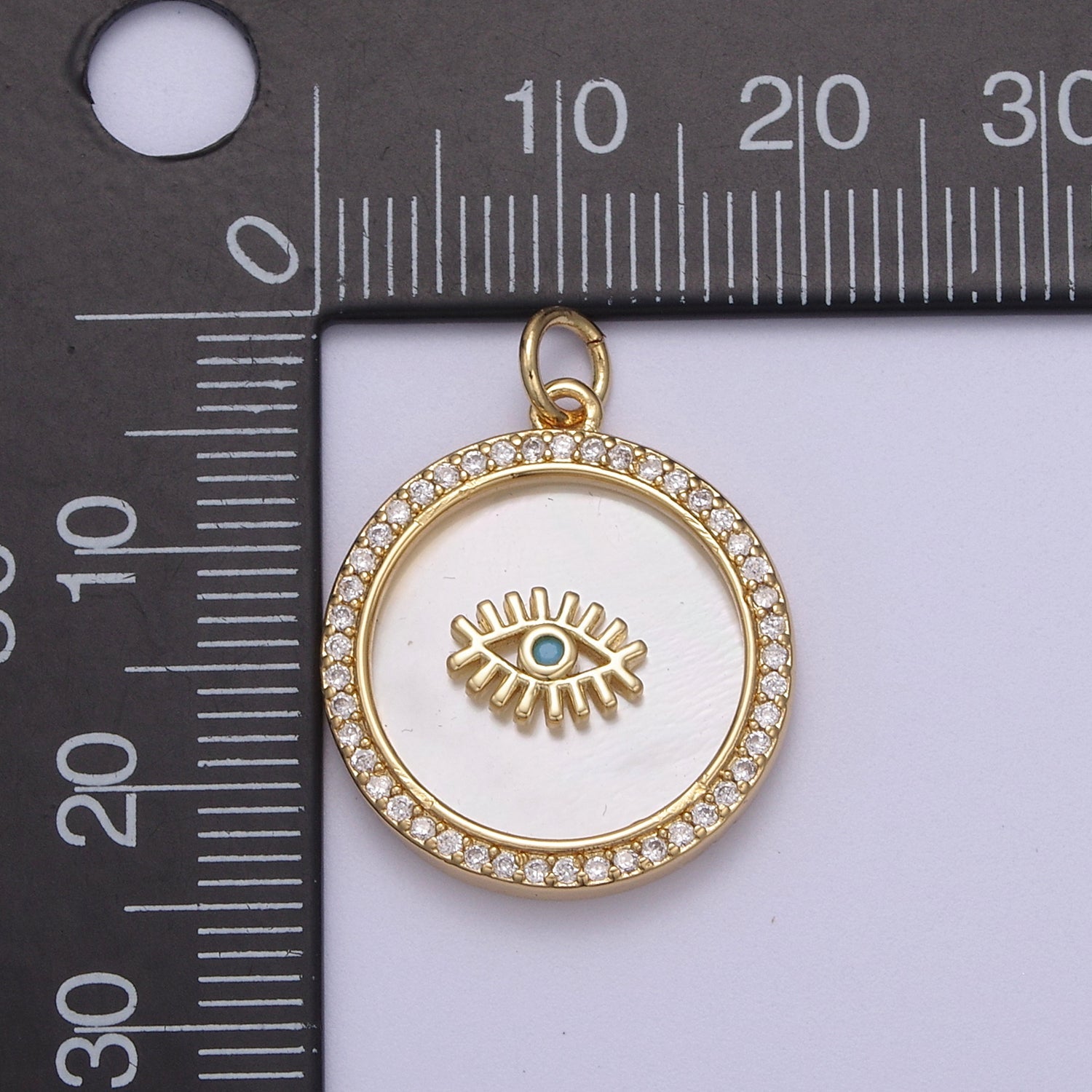 14K Gold Filled Medallion Charm Mother of Pearl, Micro Pave Evil eye Pendant For Minimalist Jewelry N-633 N-634