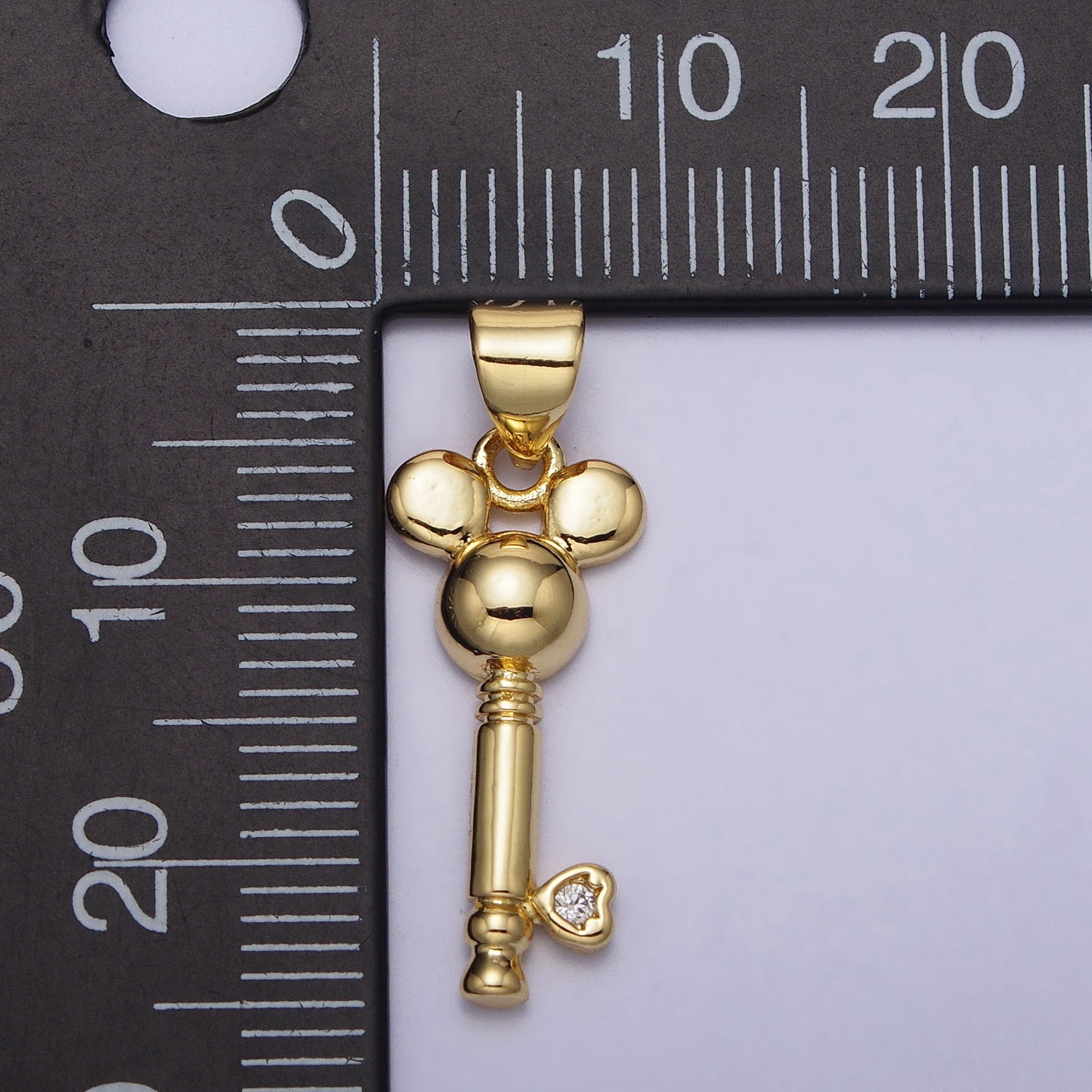 Gold Mini Three Rounded Mouse Key Heart Pendant | AA091 - DLUXCA