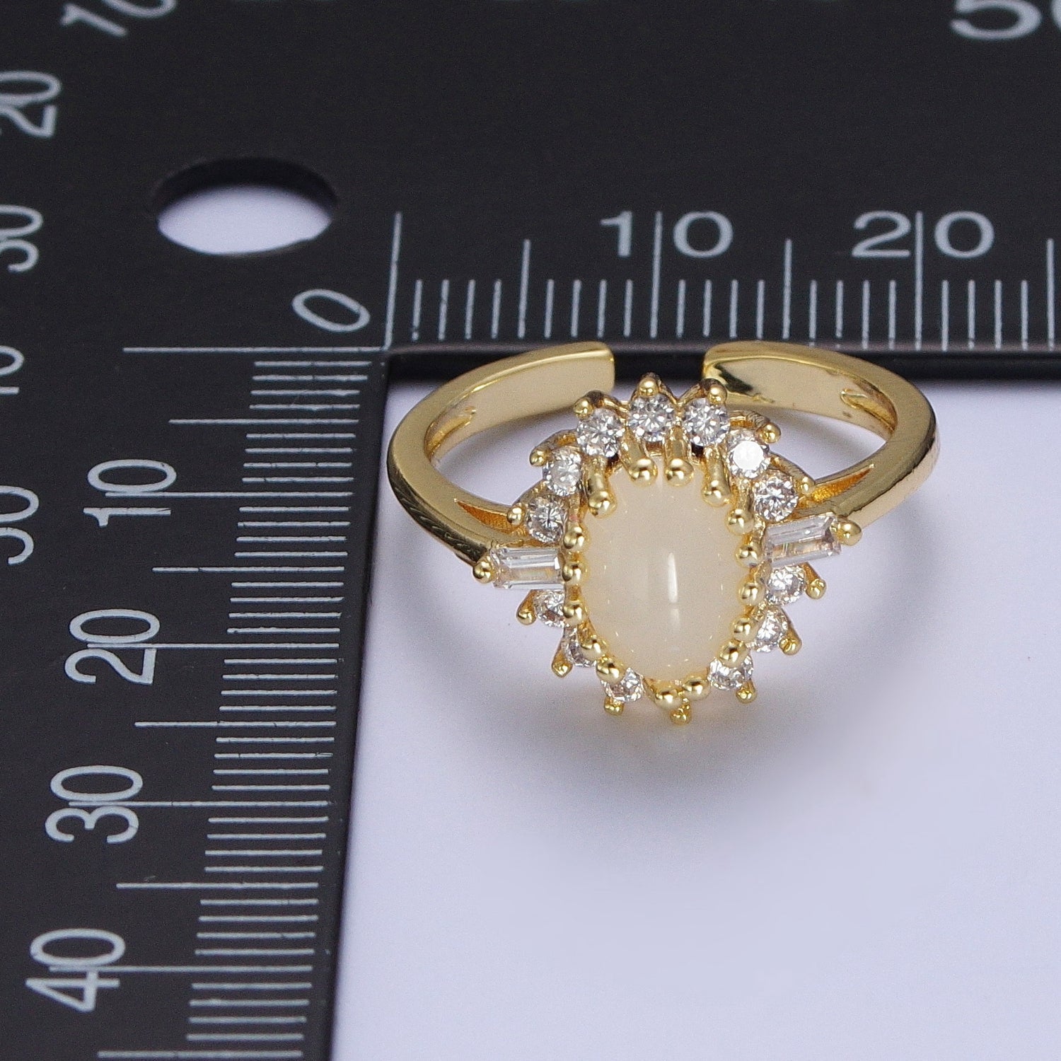 Gold White Gemstone Clear Cubic Zirconia Celestial Sun Flower Adjustable Ring S-247 - DLUXCA