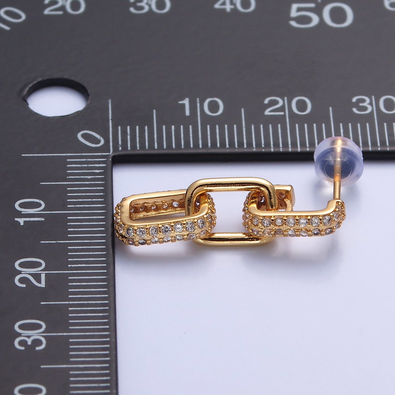 OS Dangle Square CZ Link Stud Earring in 24k Gold Filled T-518