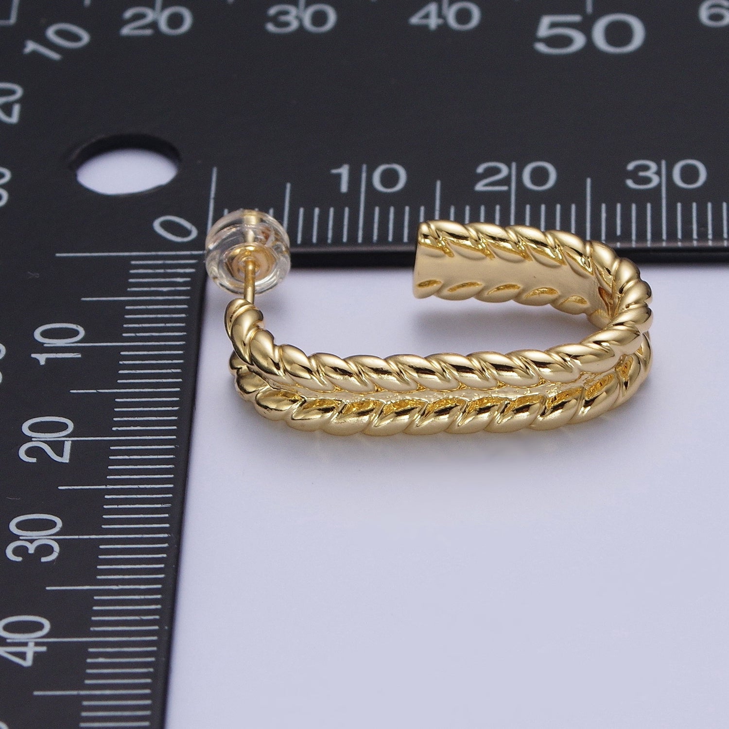 Wide Braided Twist Wheat J Shaped Hoop Stud Earrings in Gold & Silver | AD-528 AD-529