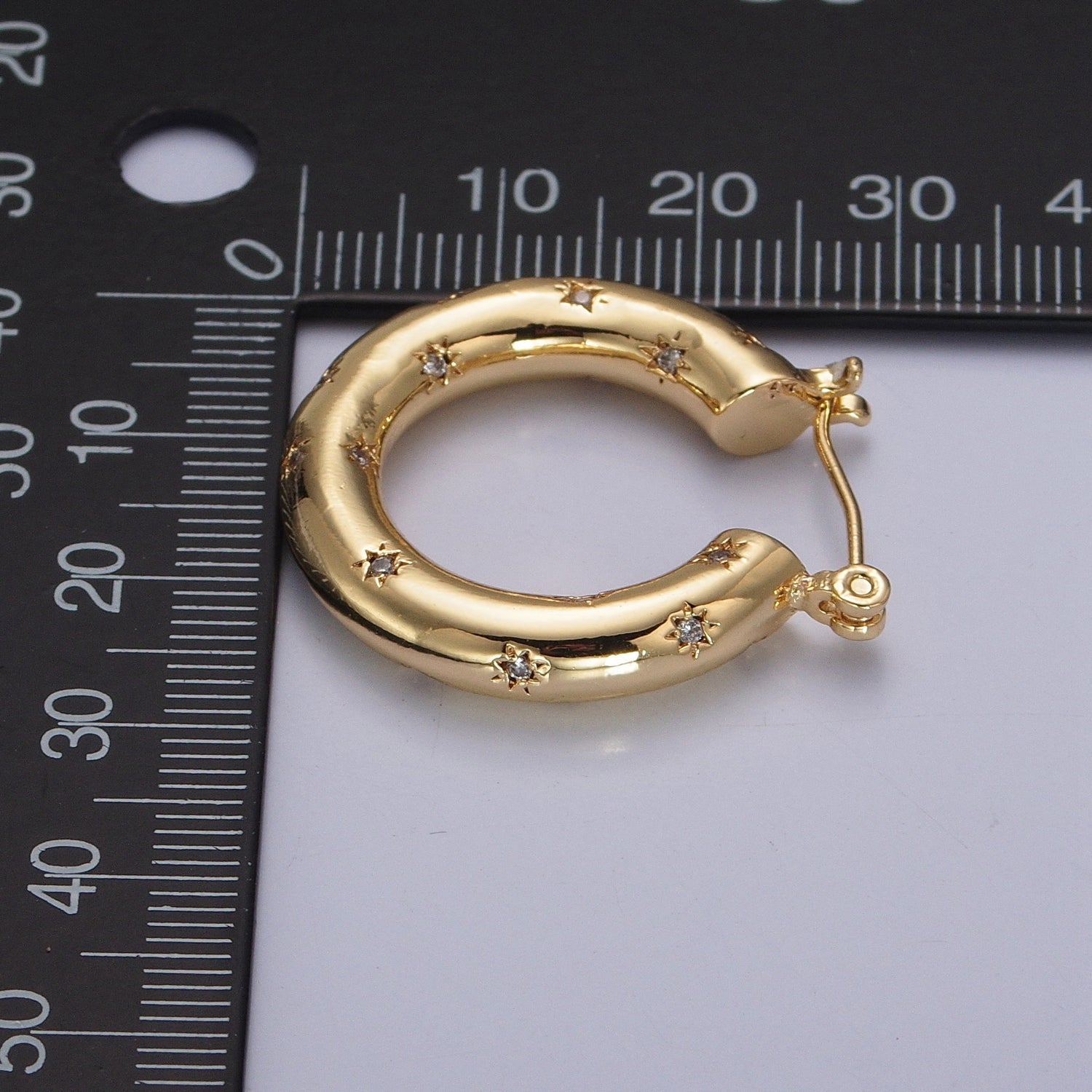 Clear/Green Celestial Star Studded French Lock Hinged Hook Hoop Earrings in Silver & Gold P-383 P-384