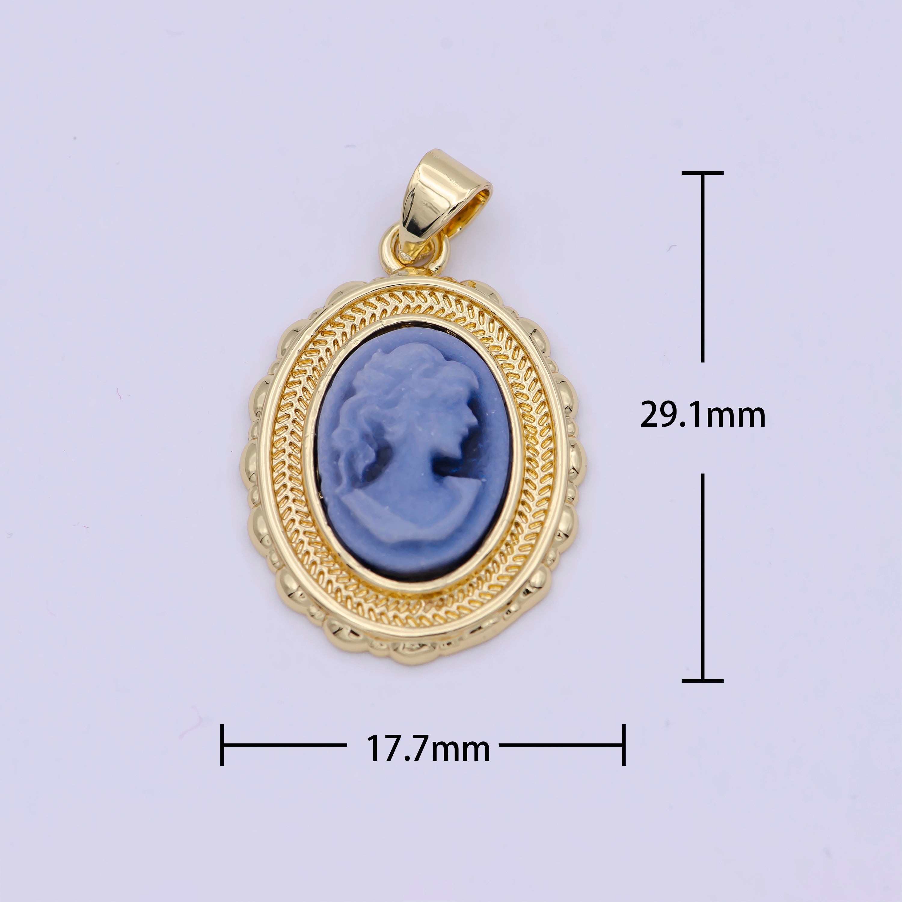 14K Gold Filled Natural Blue Agate Women's Portrait Italian Cameo Vintage Jewelry Oval Pendant N-585