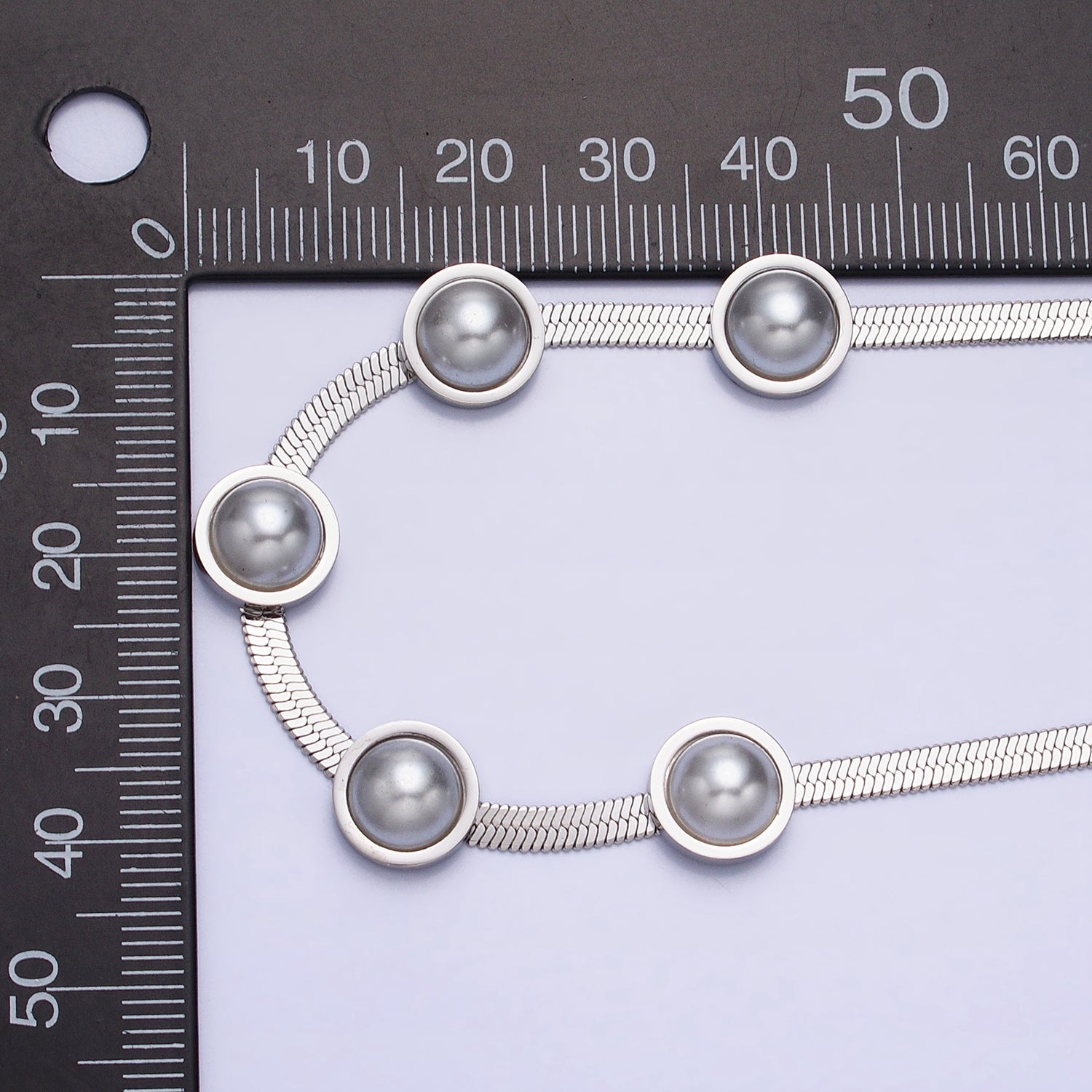 Stainless Steel Rounded Pearl 3mm Herringbone Snake 16 Inch Choker Geometric Chain Necklace | WA-1714 - DLUXCA