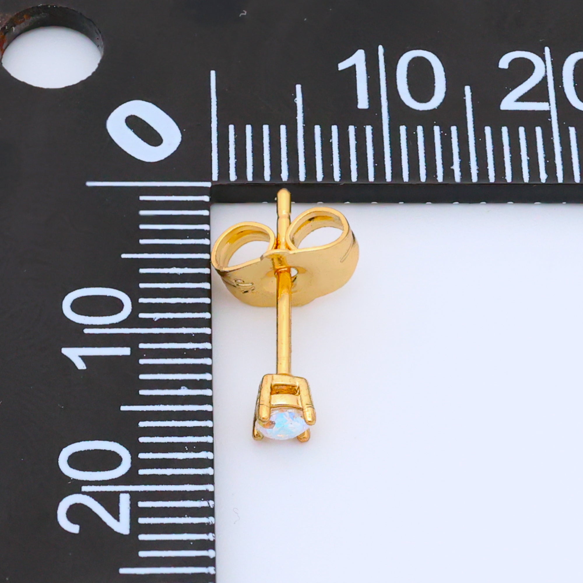 14K Gold Filled 3mm Iridescent AB CZ Mini Stud Earrings | AB1065
